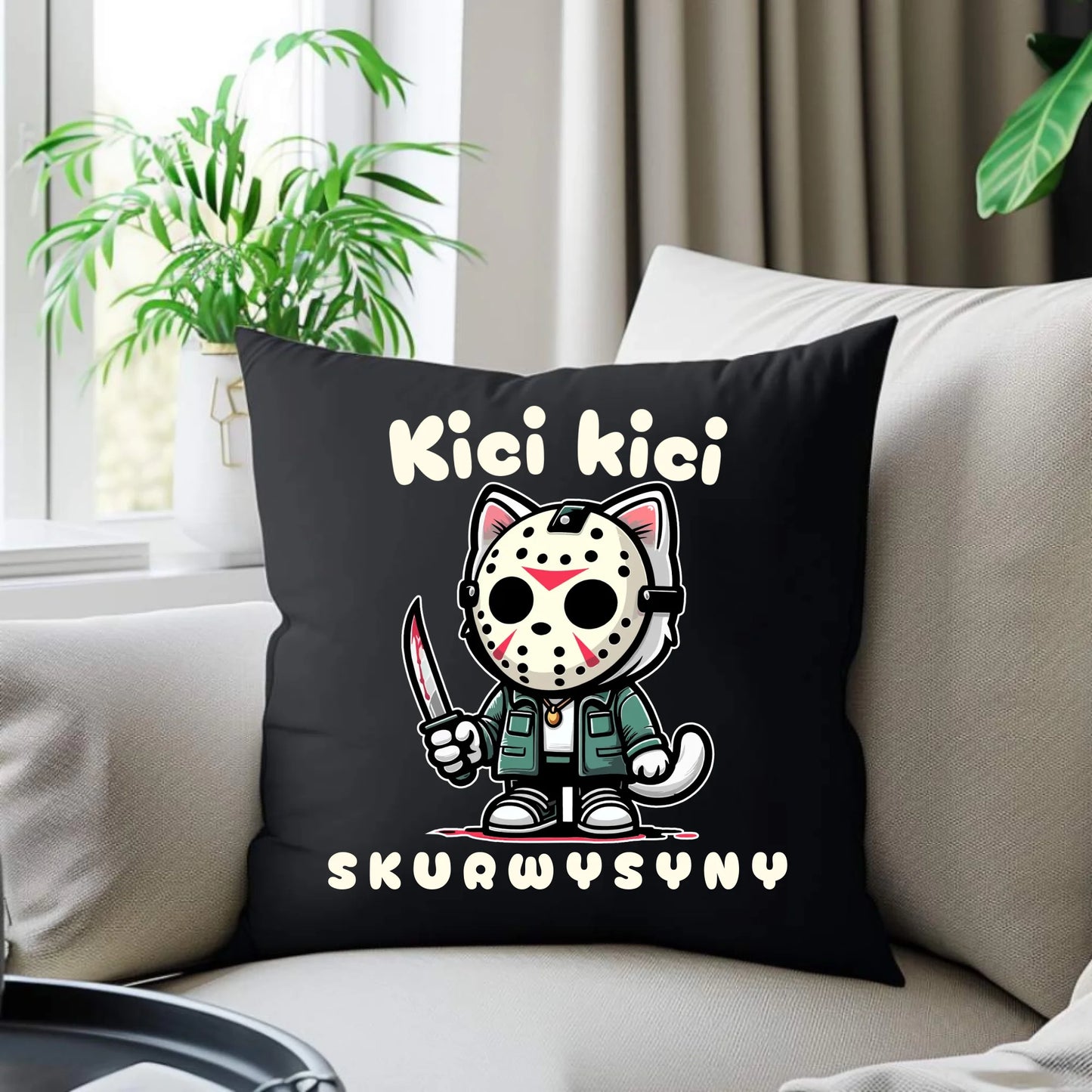 Poduszka dekoracyjna na Halloween - Kici kici sk*rwysyny - bez cenzury HL28 - StoryCups.pl