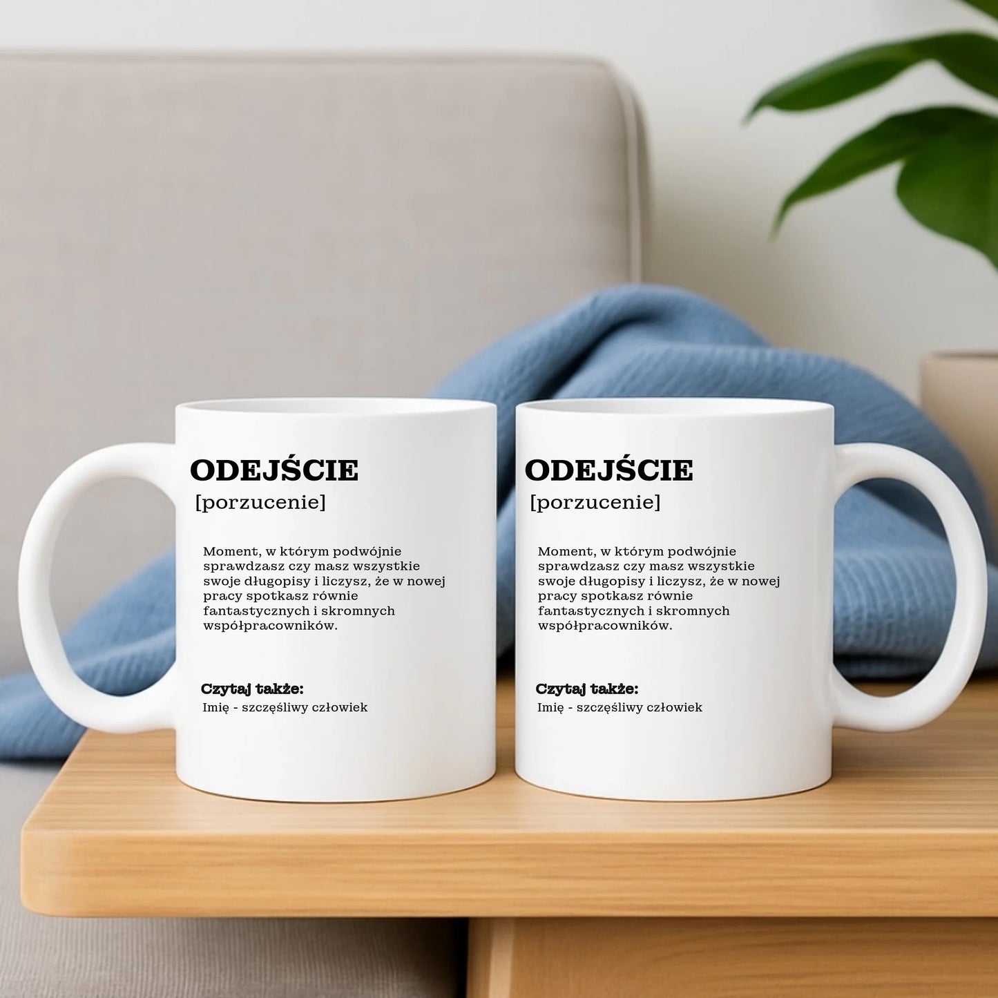 Zestaw poduszka i kubek - Odejście z pracy [porzucenie] - personalizowany OP01 - StoryCups.pl