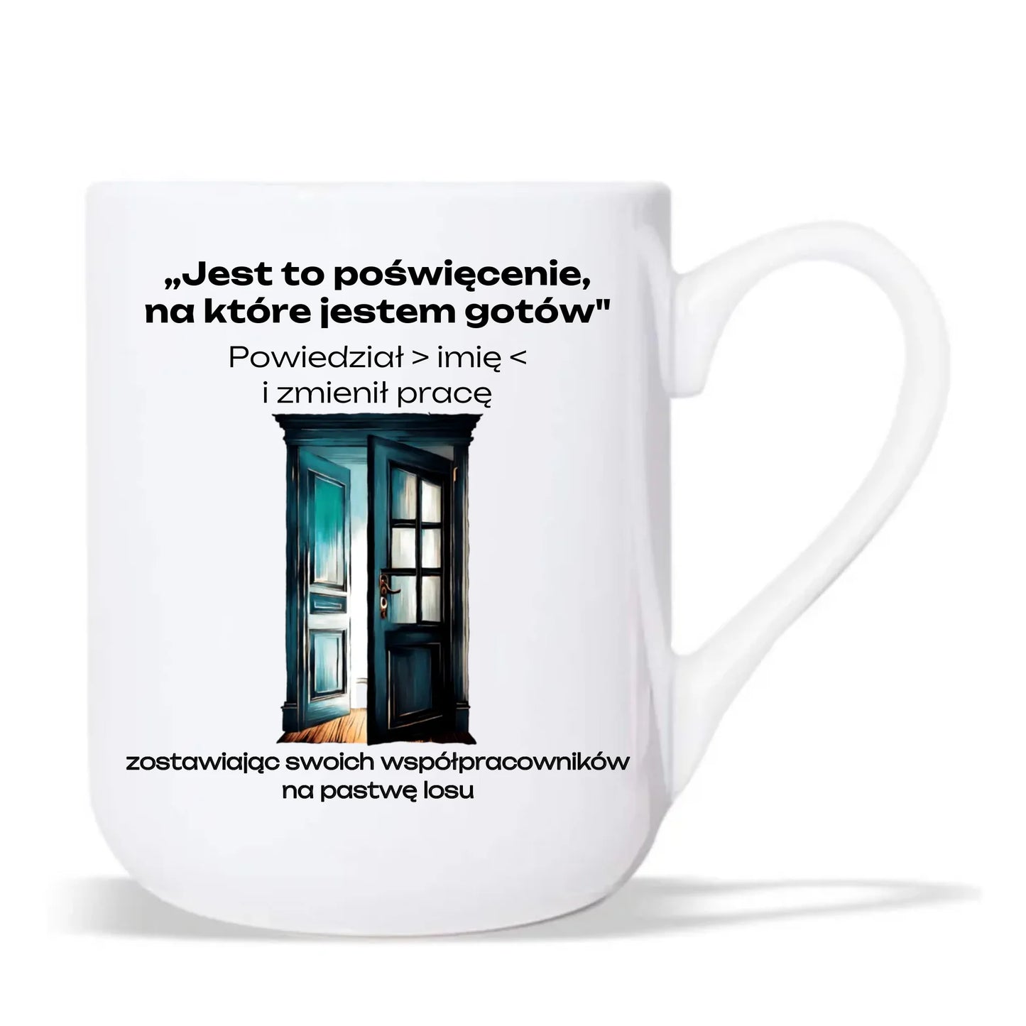 Kubek elegant na odejście z pracy - Poświęcenie, na które jestem gotów - personalizowany OP02 - StoryCups.pl