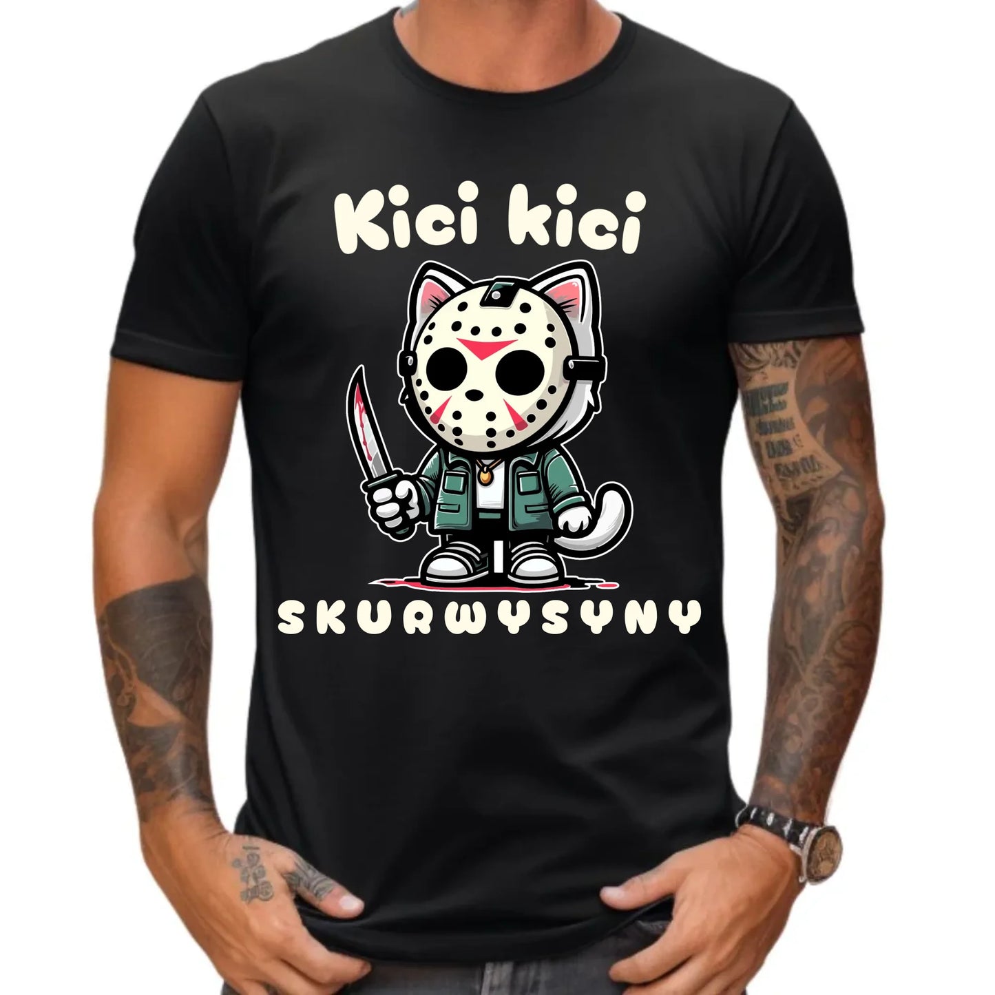 Koszulka męska na Halloween - Kici kici sk*rwysyny - bez cenzury HL28 - StoryCups.pl