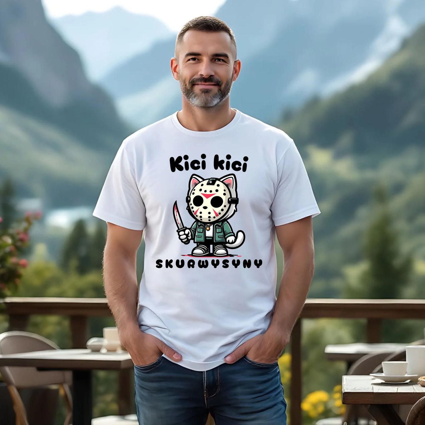 Koszulka męska na Halloween - Kici kici sk*rwysyny - bez cenzury HL28 - StoryCups.pl