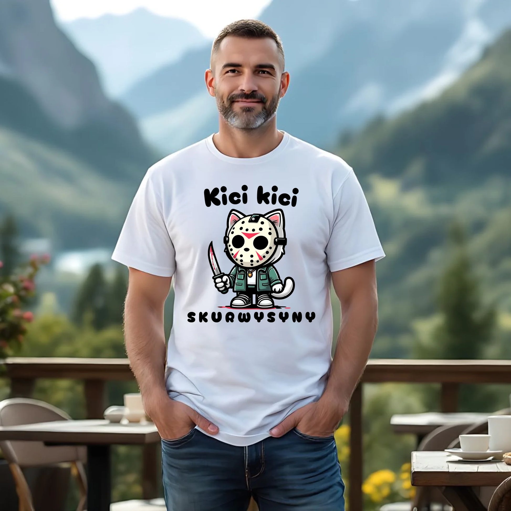 Koszulka męska na Halloween - Kici kici sk*rwysyny - bez cenzury HL28 - StoryCups.pl