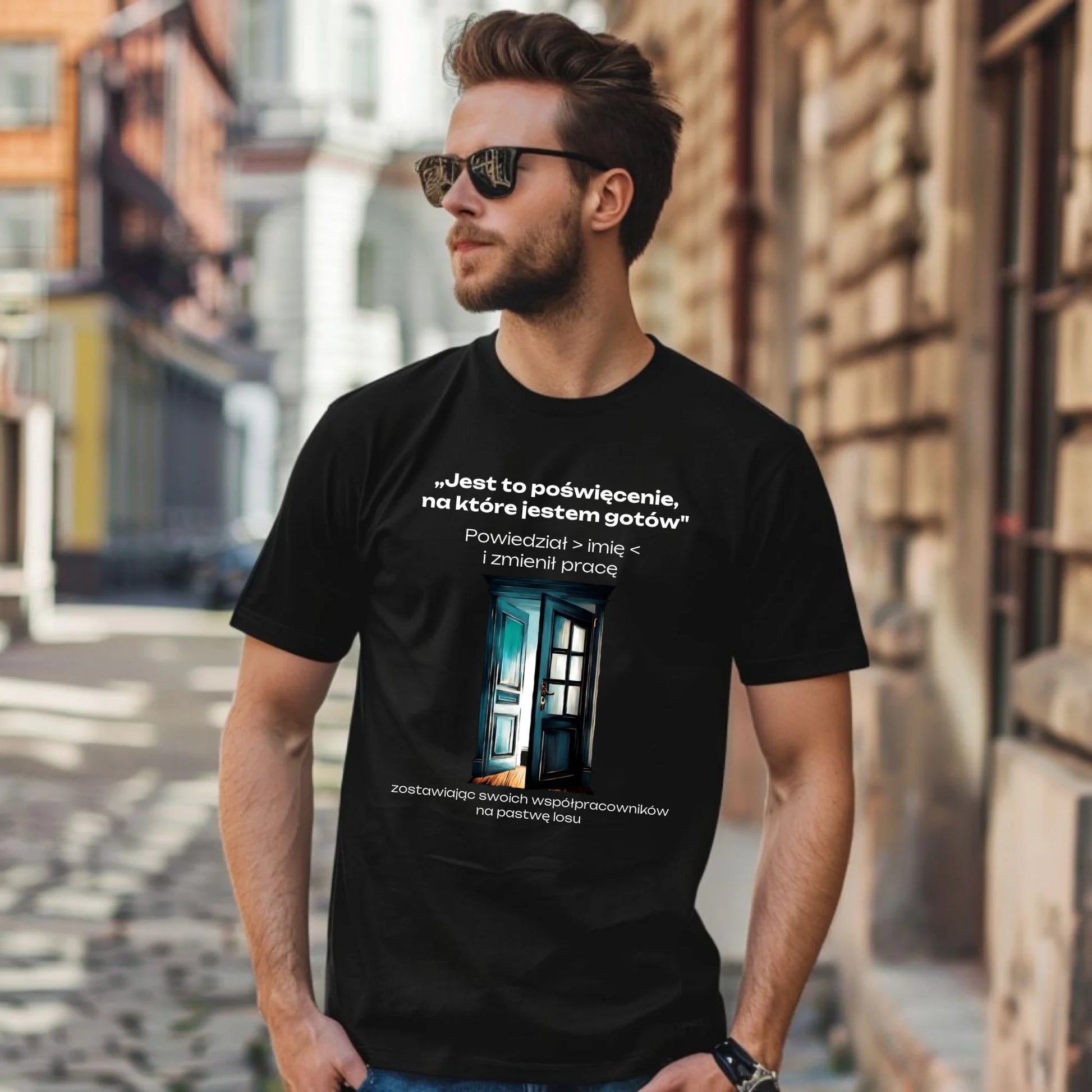 Koszulka męska na odejście z pracy - Poświęcenie, na które jestem gotów - personalizowana OP02 - StoryCups.pl