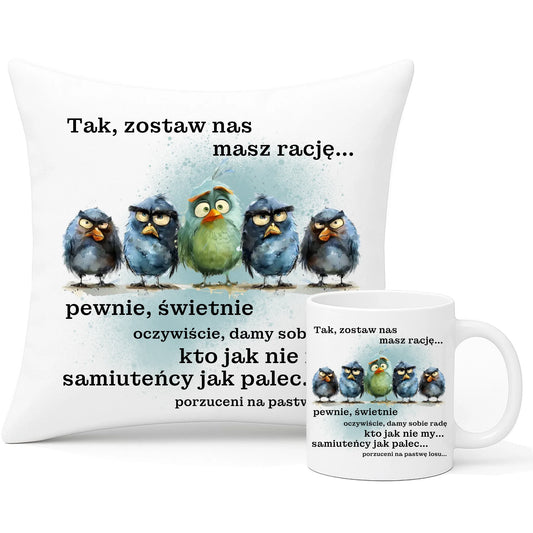 Zestaw poduszka i kubek na odejście z pracy - Tak, zostaw nas OP06 - StoryCups.pl
