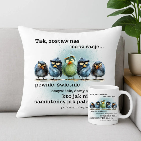 Zestaw poduszka i kubek na odejście z pracy - Tak, zostaw nas OP06 - StoryCups.pl