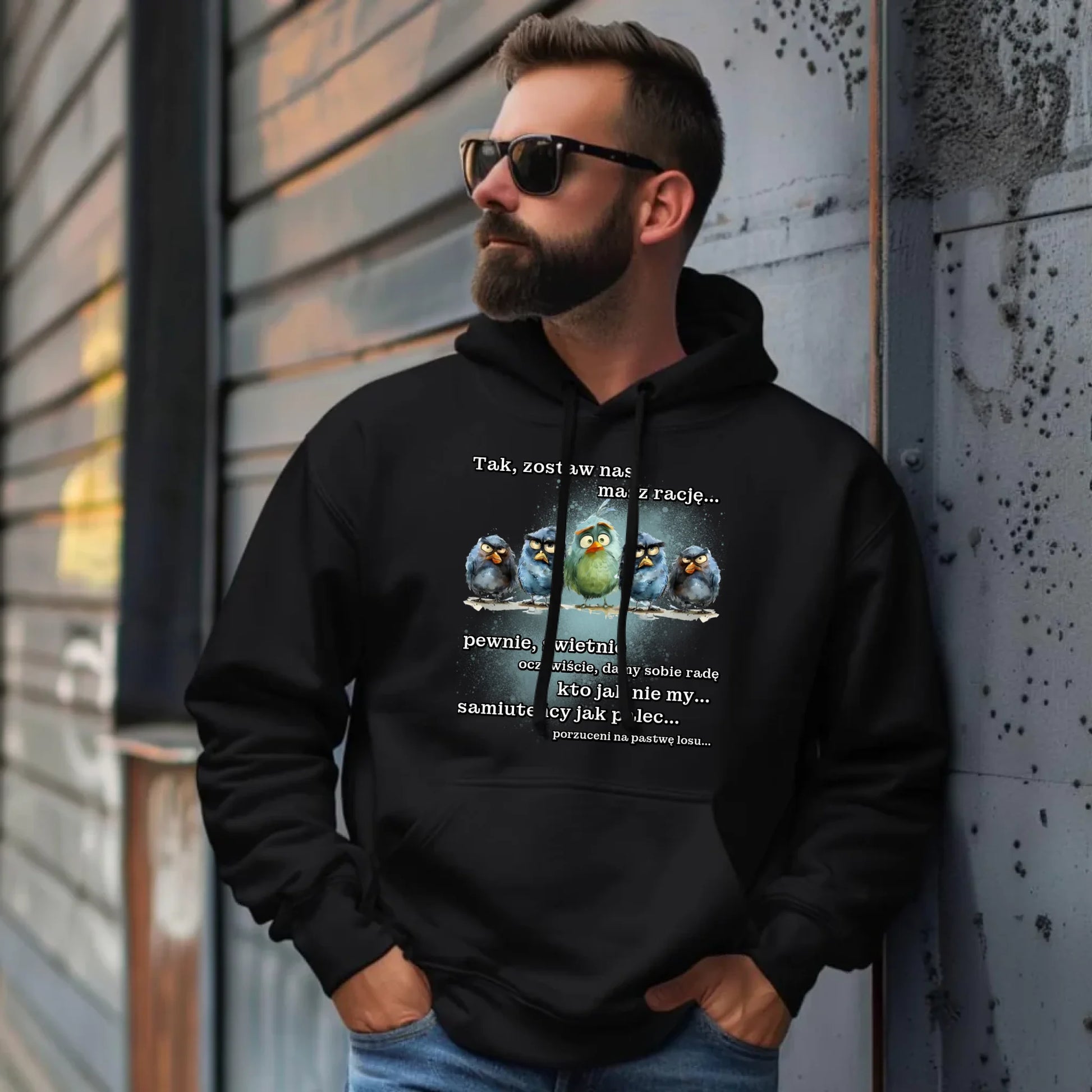 Bluza męska z kapturem na odejście z pracy - Tak, zostaw nas OP06 - StoryCups.pl