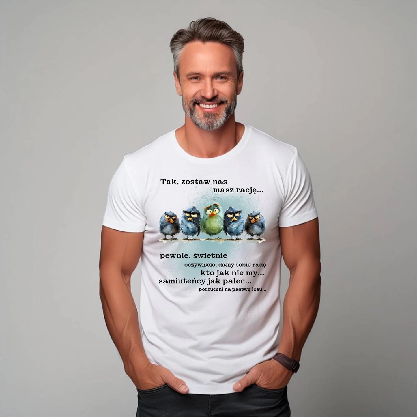 Koszulka męska na odejście z pracy - Tak, zostaw nas OP06 - StoryCups.pl