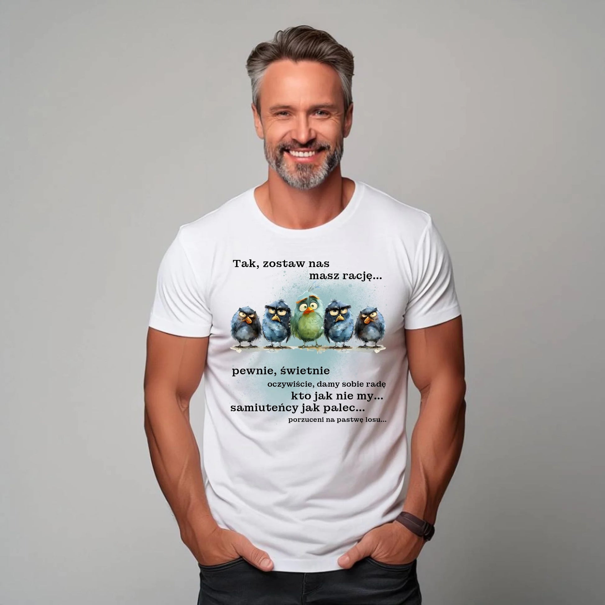 Koszulka męska na odejście z pracy - Tak, zostaw nas OP06 - StoryCups.pl