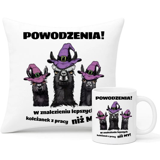 Zestaw poduszka i kubek na odejście z pracy - Powodzenia w znalezieniu lepszych koleżanek OP07 - StoryCups.pl