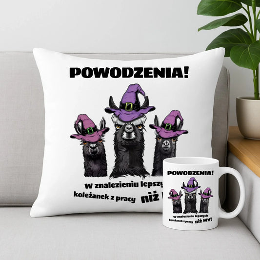 Zestaw poduszka i kubek na odejście z pracy - Powodzenia w znalezieniu lepszych koleżanek OP07 - StoryCups.pl
