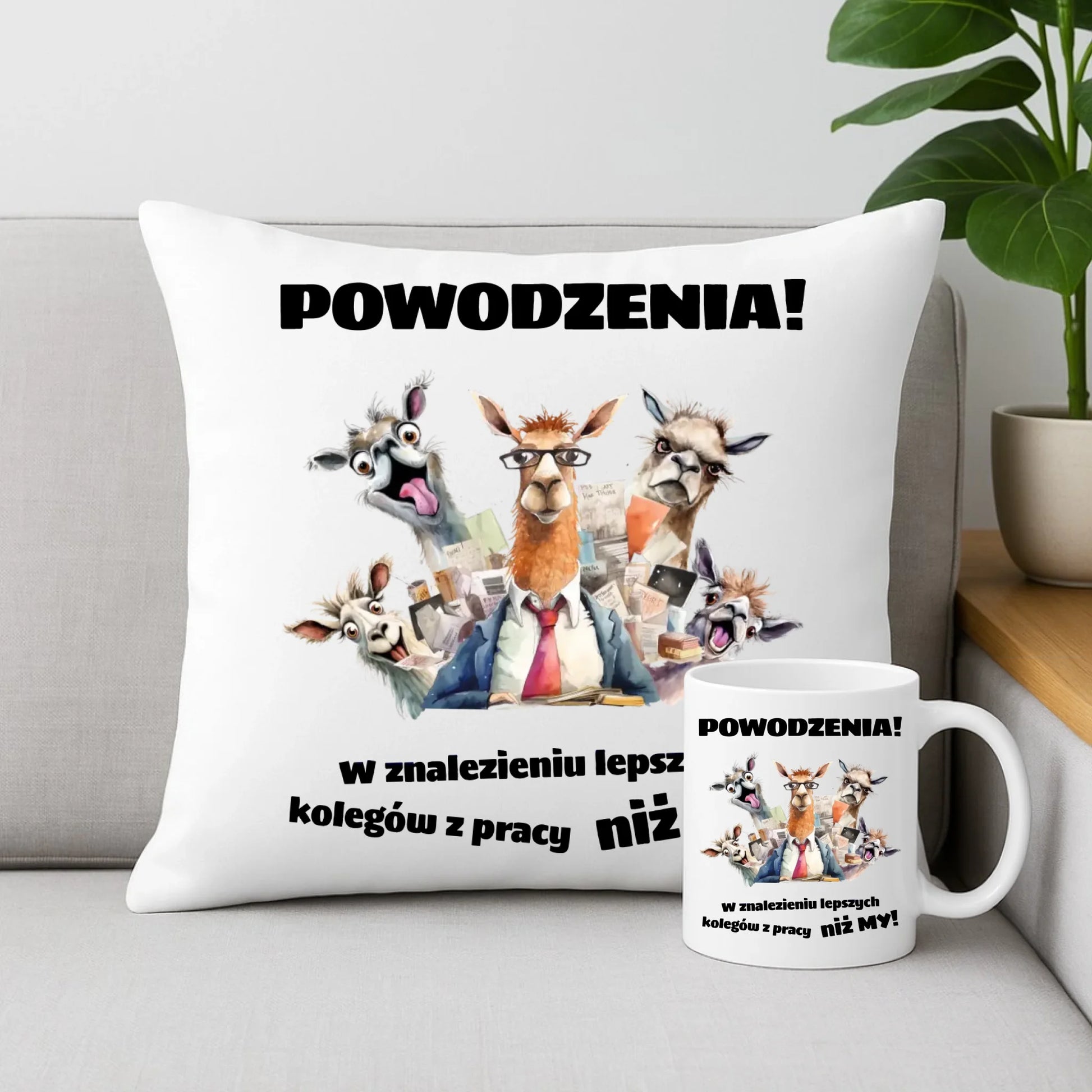 Zestaw poduszka i kubek na odejście z pracy - Powodzenia w znalezieniu lepszych kolegów OP08 - StoryCups.pl