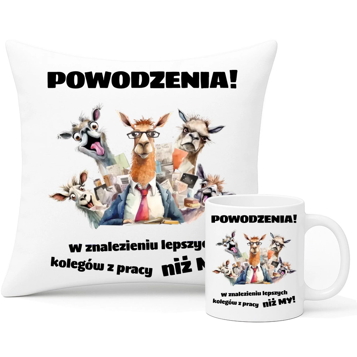 Zestaw poduszka i kubek na odejście z pracy - Powodzenia w znalezieniu lepszych kolegów OP08 - StoryCups.pl