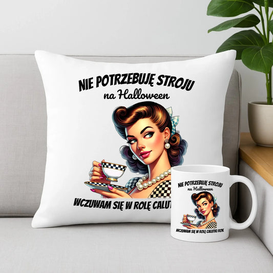 Zestaw poduszka i kubek retro pin-up girl – Nie potrzebuję stroju na Halloween HL29