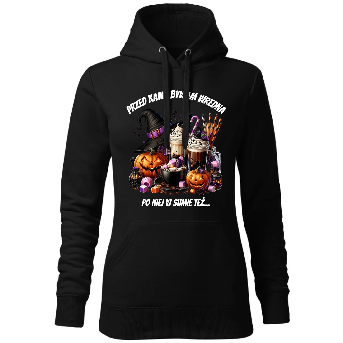 Bluza damska z kapturem Halloween – Przed kawą bywam wredna, po niej w sumie też HL30 - StoryCups.pl
