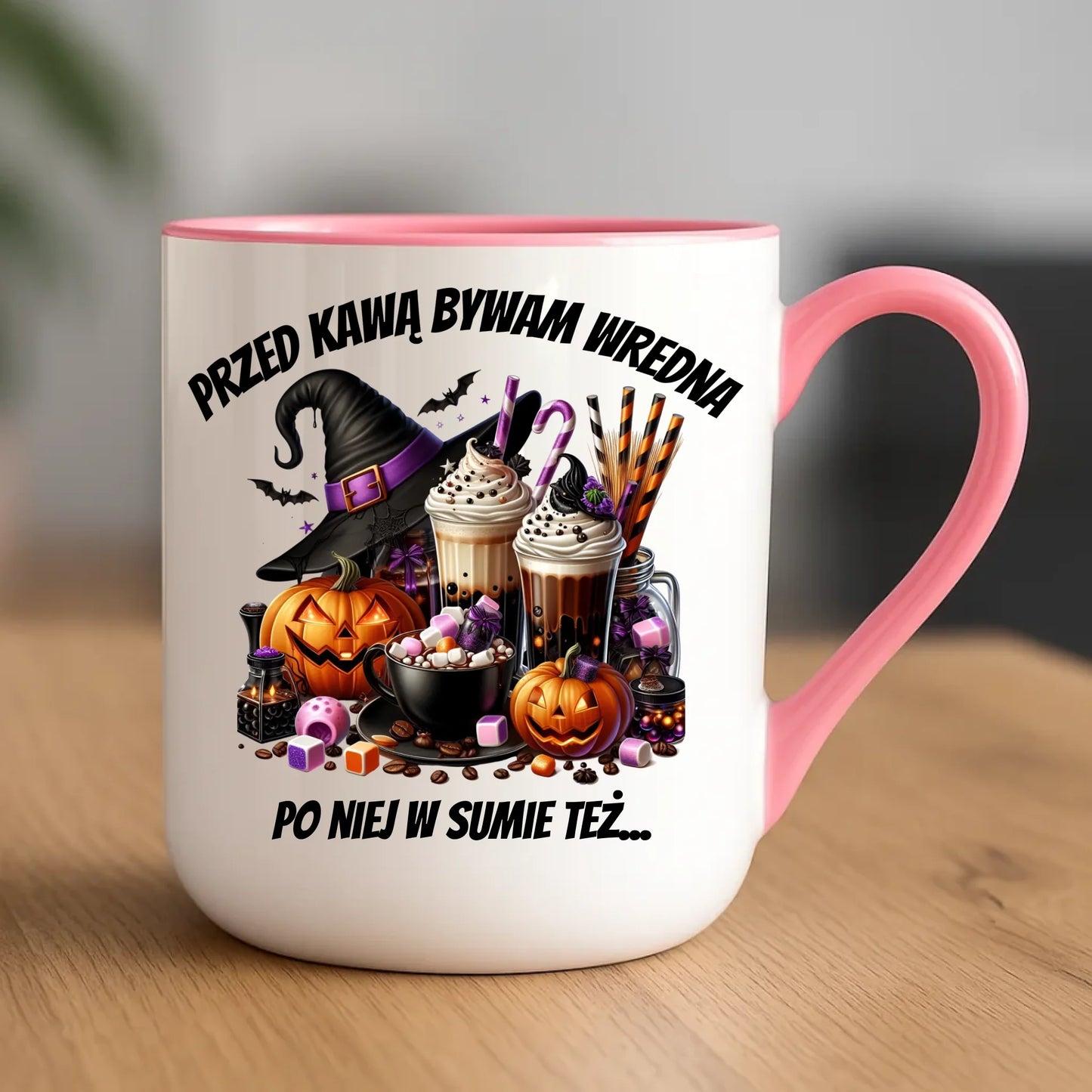 Kubek elegant Halloween – Przed kawą bywam wredna, po niej w sumie też HL30
