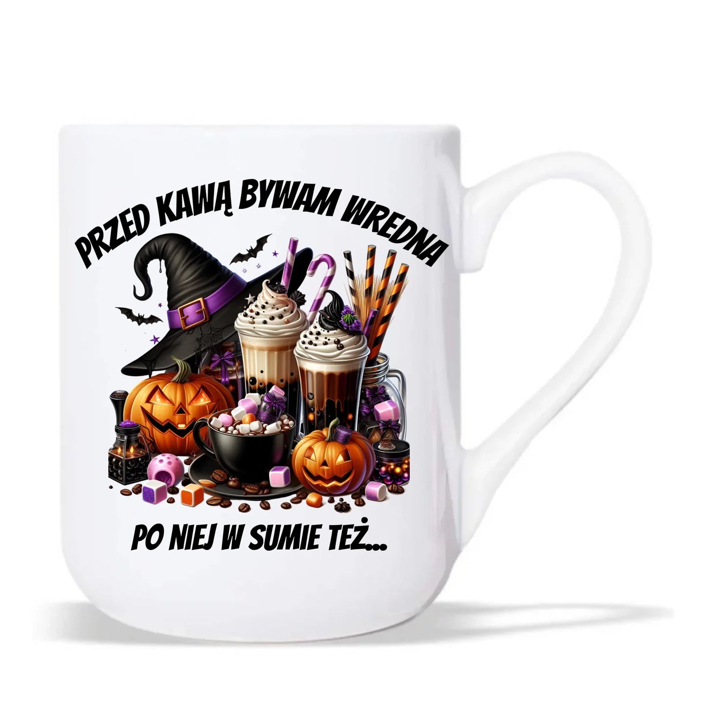 Kubek elegant Halloween – Przed kawą bywam wredna, po niej w sumie też HL30