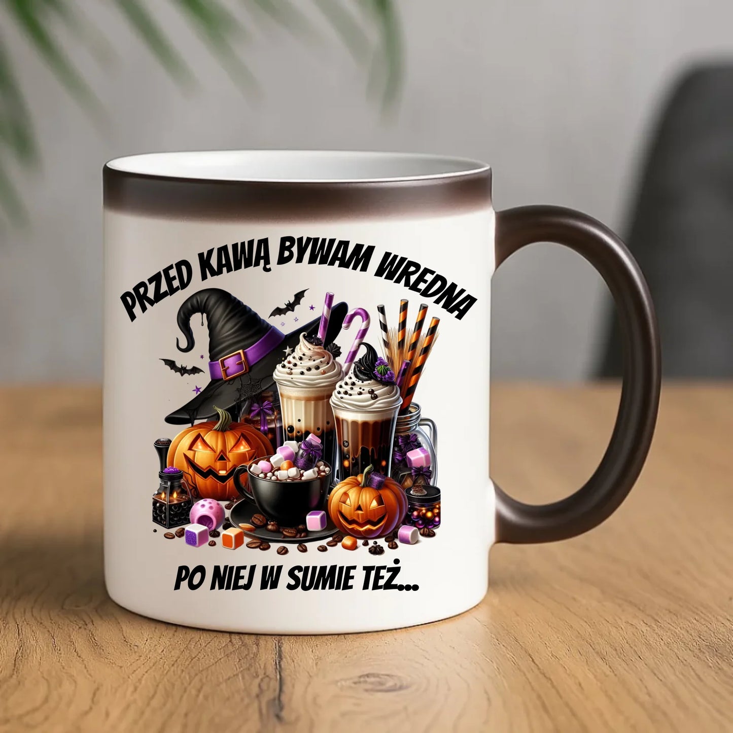 Kubek magiczny Halloween – Przed kawą bywam wredna, po niej w sumie też HL30