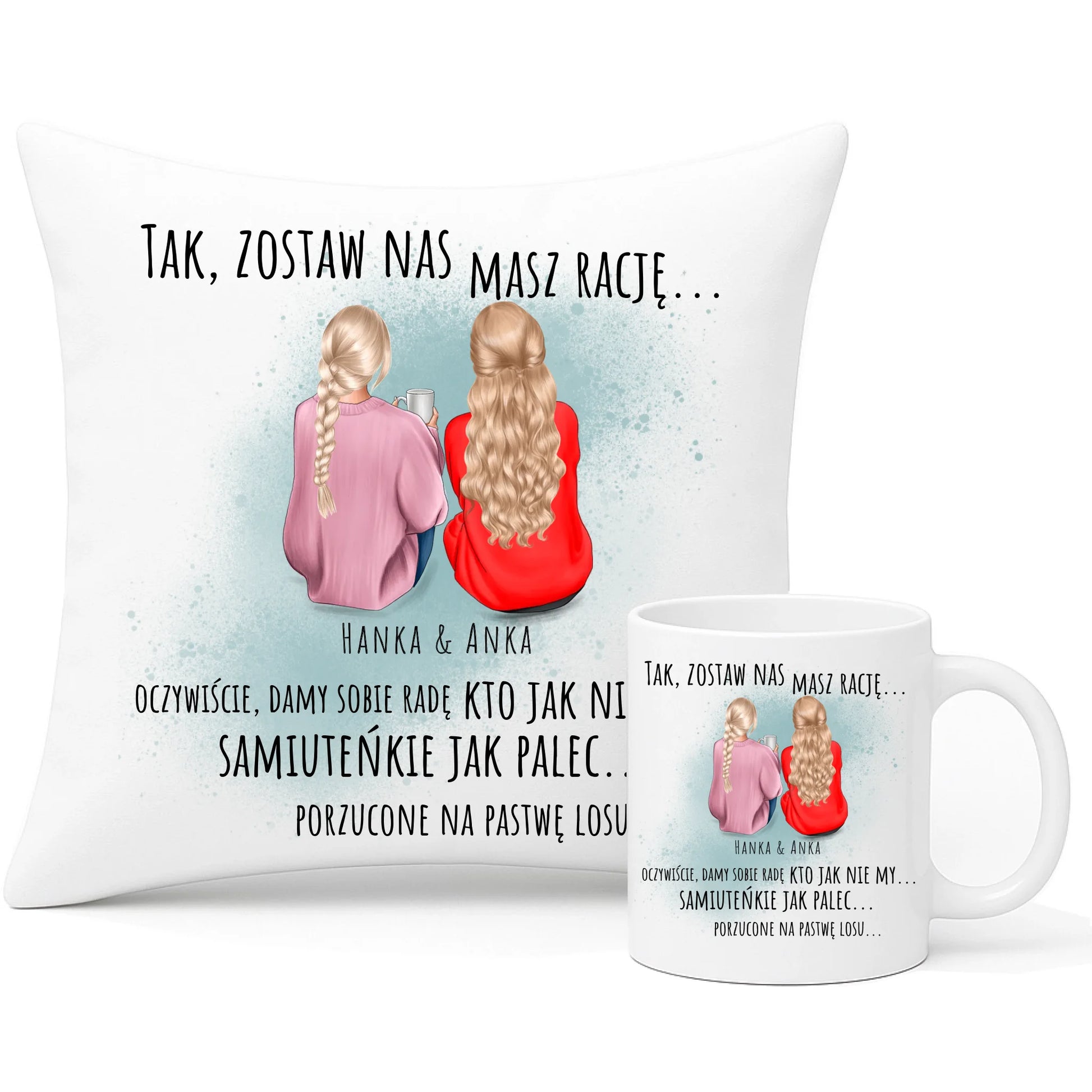 Zestaw poduszka i kubek na odejście z pracy - prezent od koleżanek - 2-5 osób personalizowany OP16 - StoryCups.pl