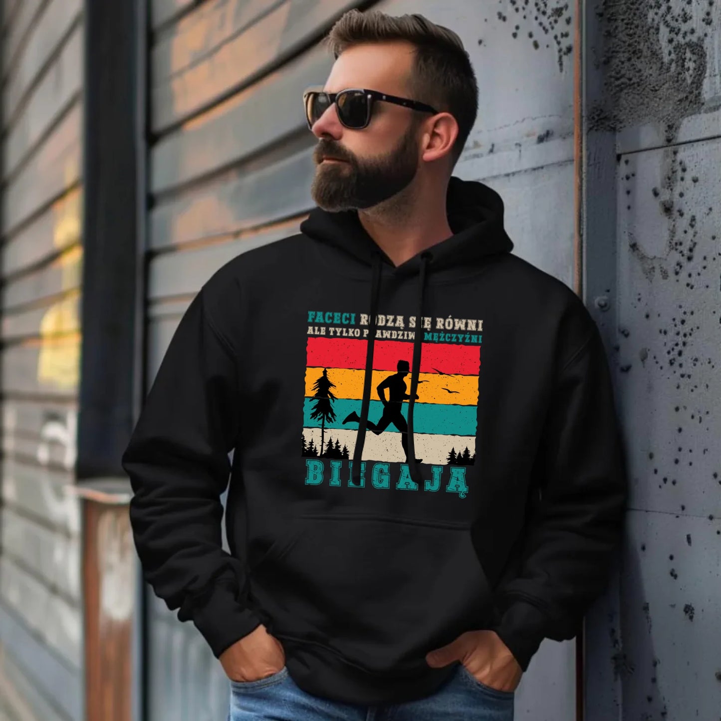 Bluza męska z kapturem dla biegacza - Prawdziwi mężczyźni biegają HB02