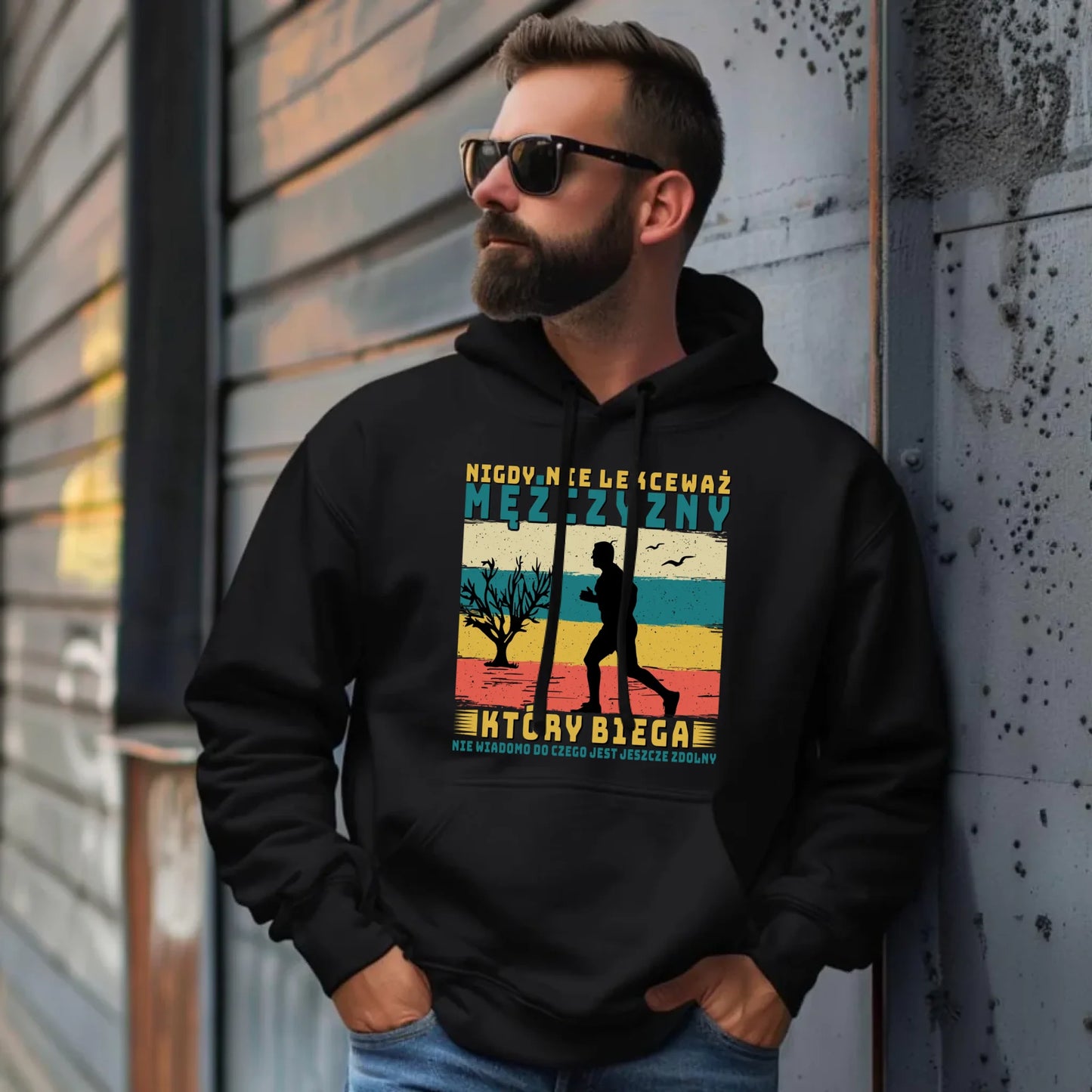 Bluza męska z kapturem dla biegacza - Nigdy nie lekceważ HB03