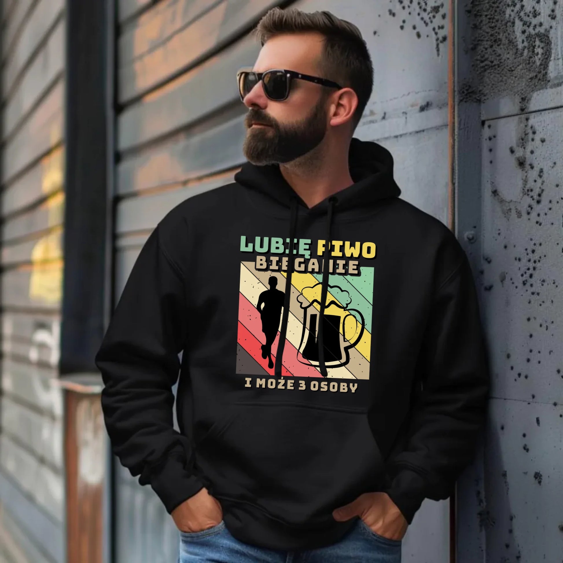 Bluza męska z kapturem dla biegacza - Lubię piwo bieganie HB01 - StoryCups.pl