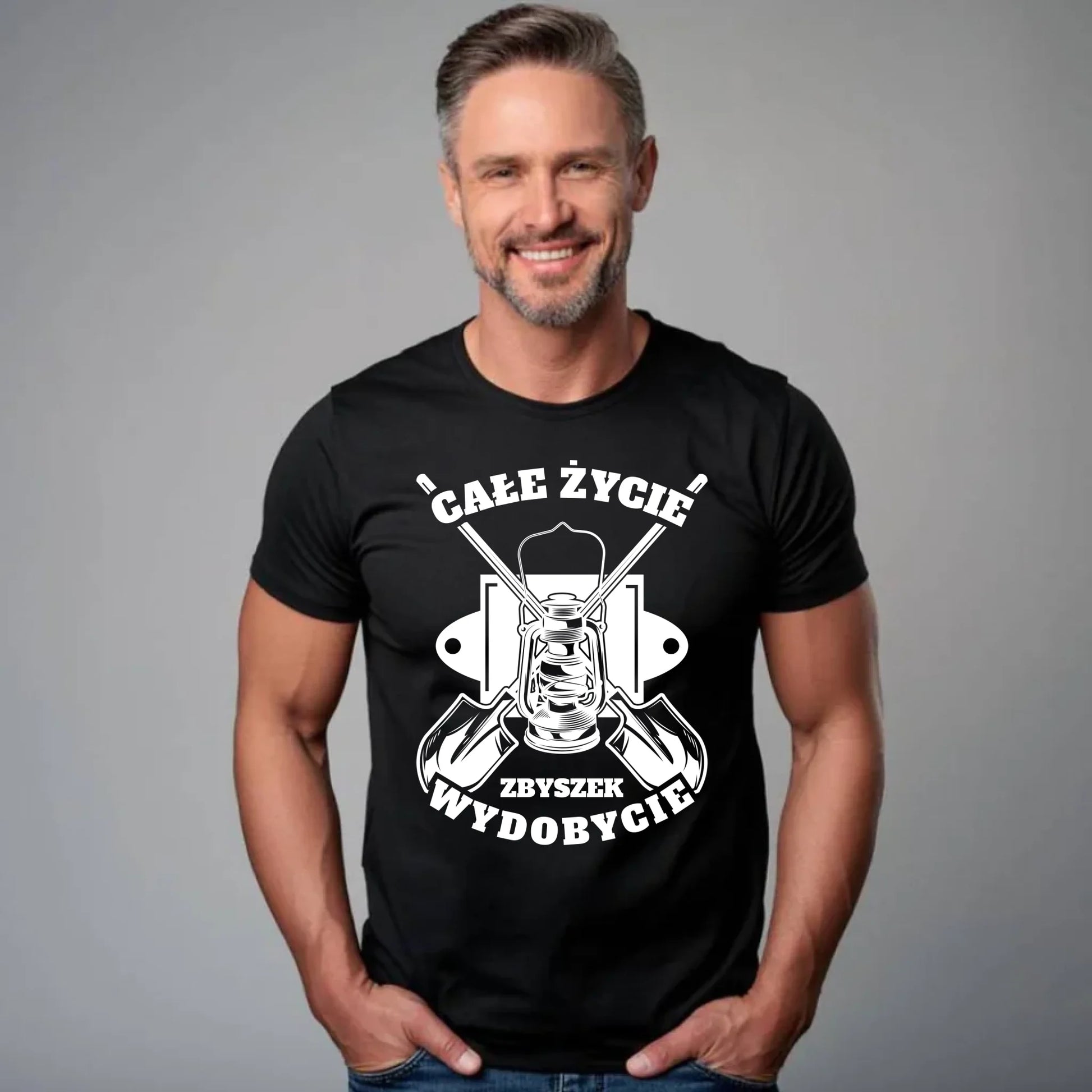 Koszulka męska - prezent dla górnika - Całe życie wydobycie - personalizowana G01 - StoryCups.pl