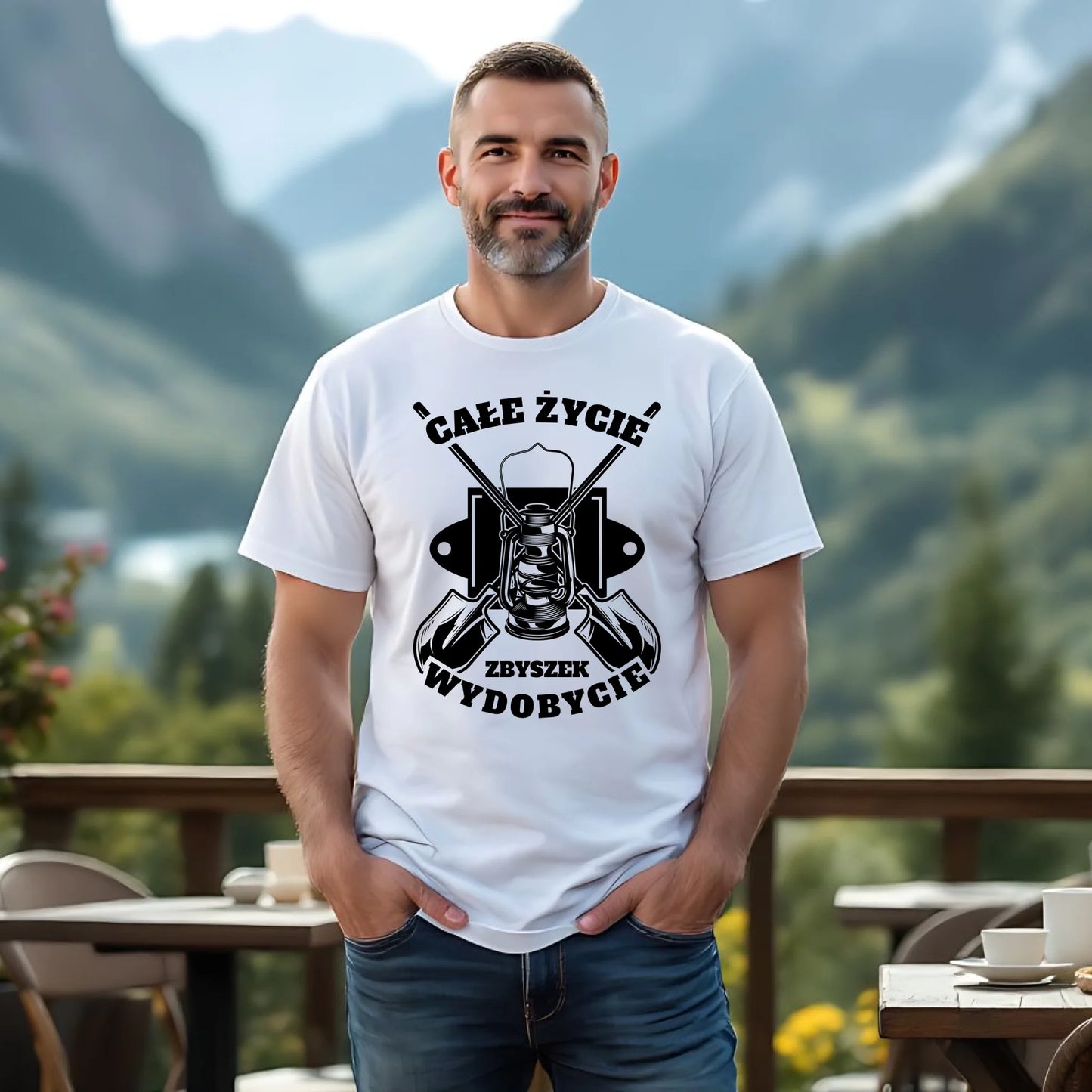 Koszulka męska - prezent dla górnika - Całe życie wydobycie - personalizowana G01 - StoryCups.pl