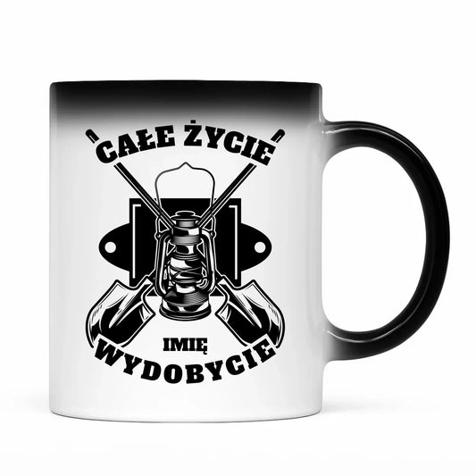 Kubek magiczny - prezent dla górnika - Całe życie wydobycie - personalizowany G01 - StoryCups.pl