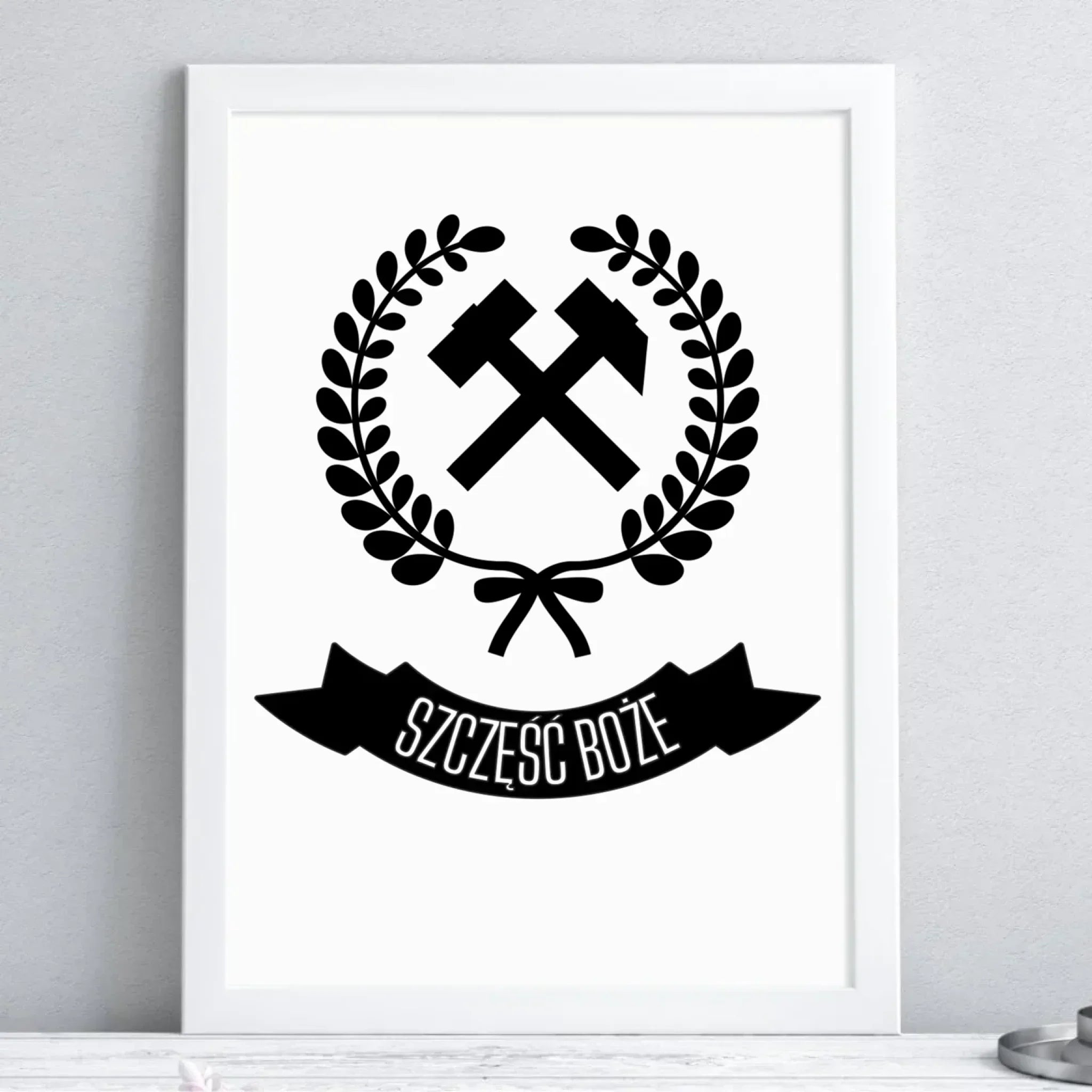 Plakat w ramie - prezent dla górnika - Szczęść Boże G02 - StoryCups.pl