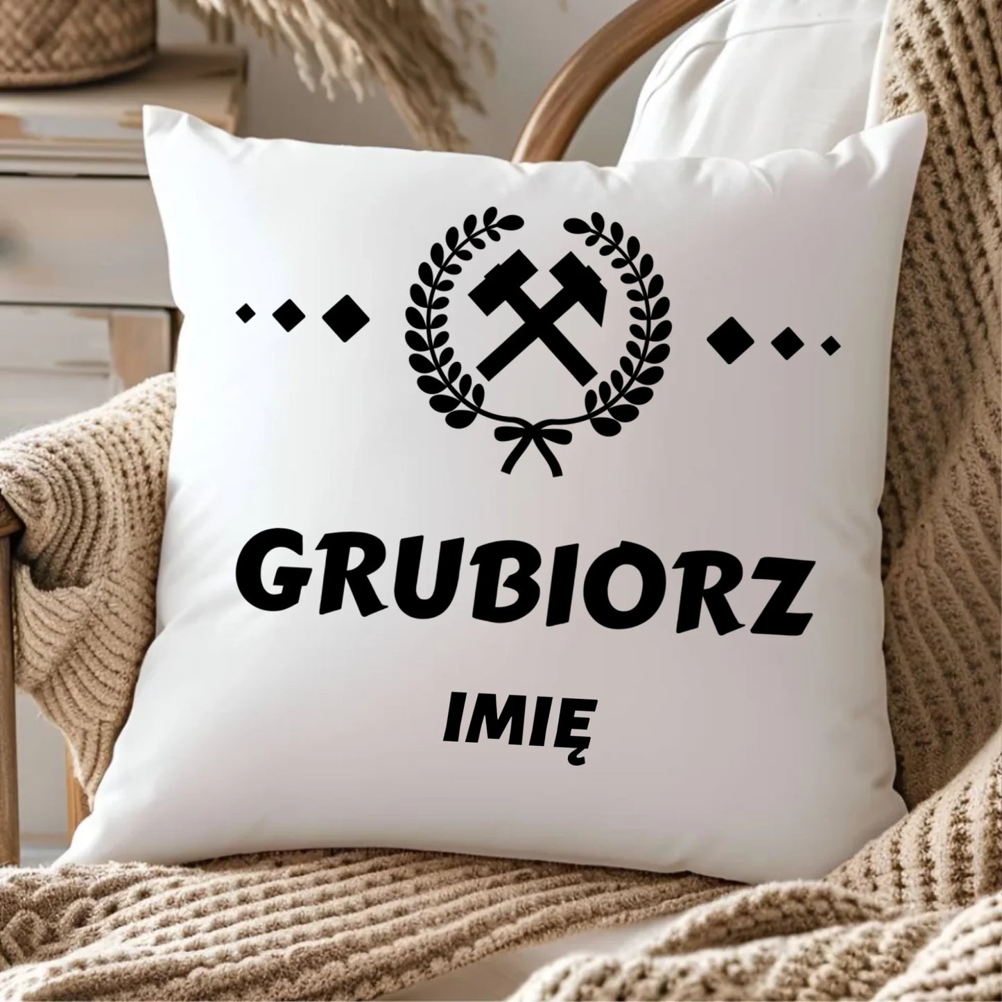 Poduszka - prezent dla górnika - Grubiorz - personalizowana G03 - StoryCups.pl