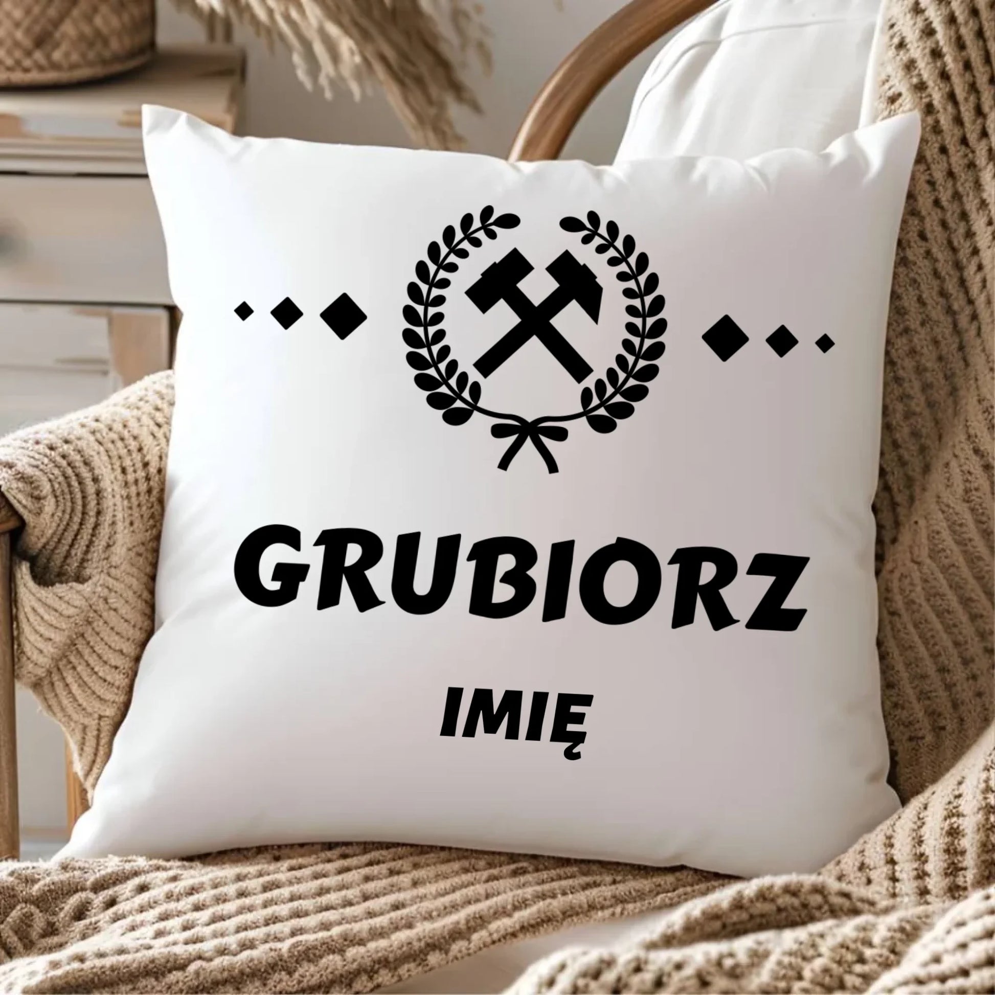 Poduszka - prezent dla górnika - Grubiorz - personalizowana G03 - StoryCups.pl