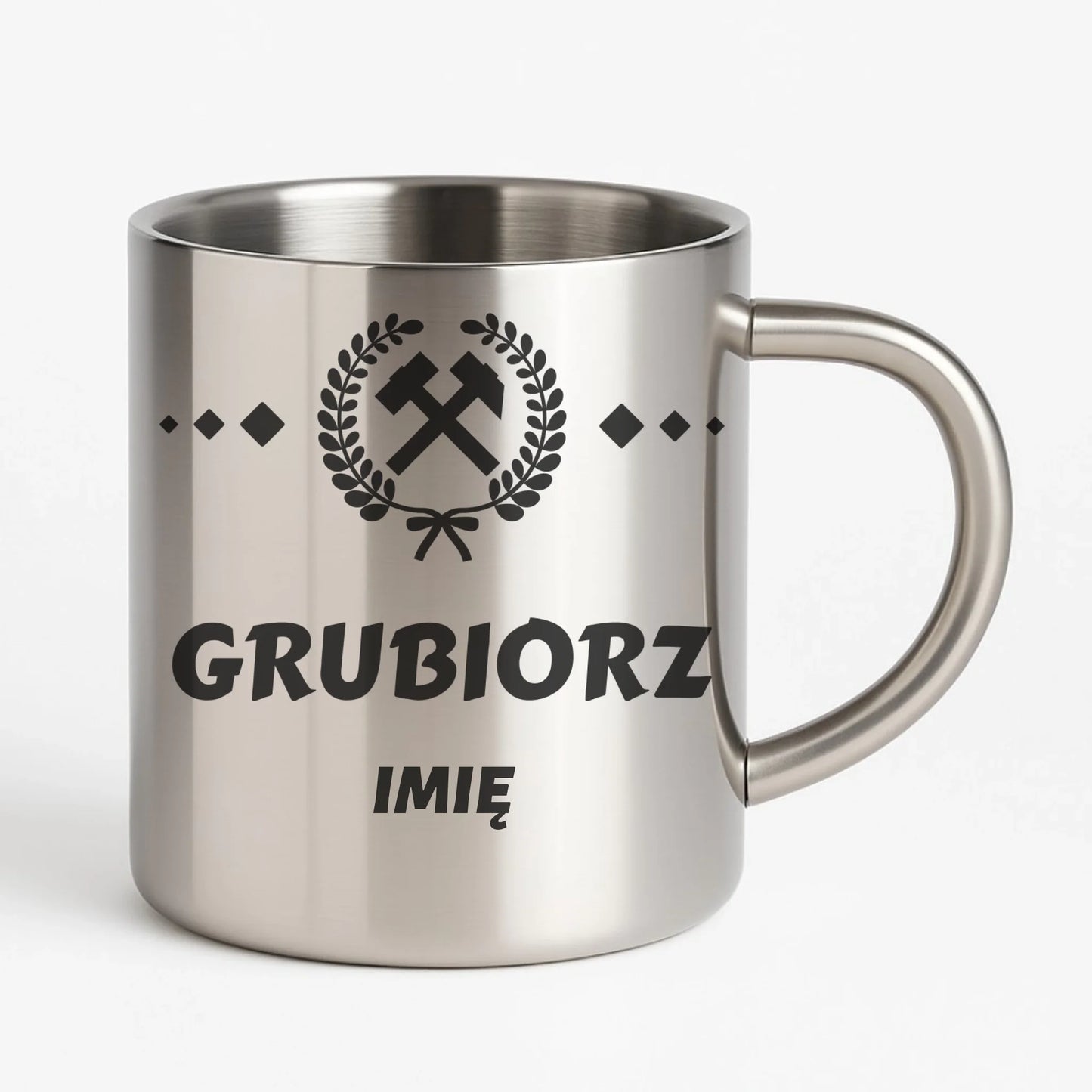 Kubek metalowy - prezent dla górnika - Grubiorz - personalizowany G03 - StoryCups.pl