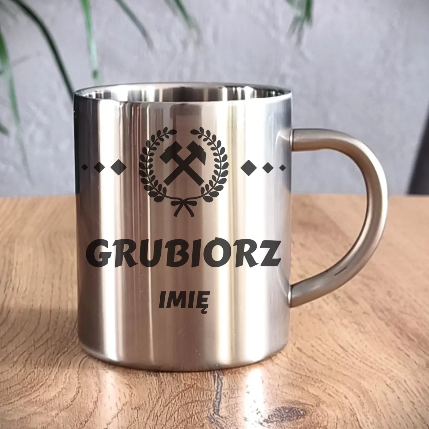 Kubek metalowy - prezent dla górnika - Grubiorz - personalizowany G03 - StoryCups.pl