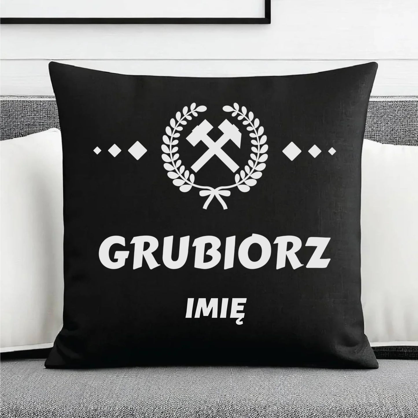 Poduszka dekoracyjna - prezent dla górnika - Grubiorz - personalizowana G03 - StoryCups.pl