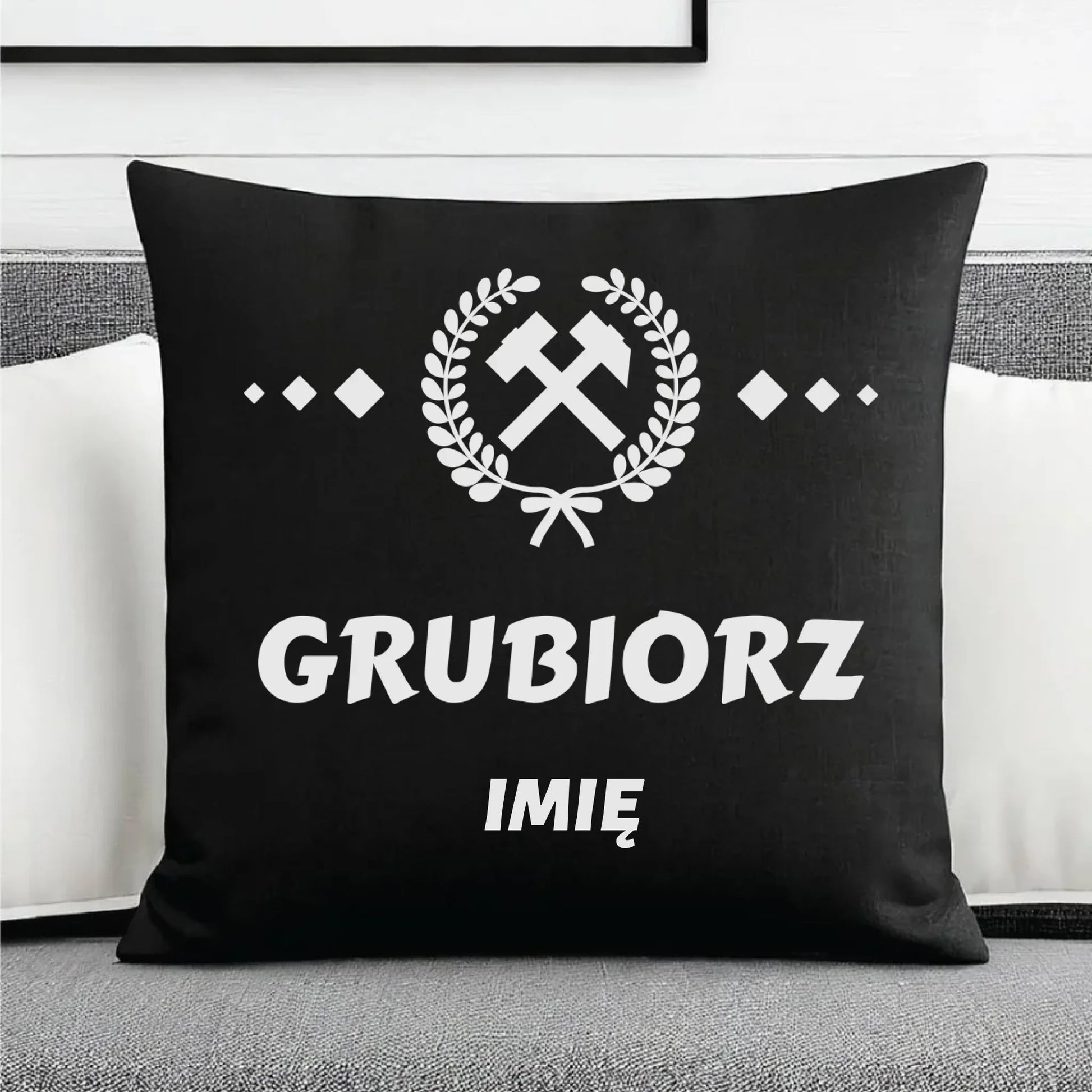 Poduszka dekoracyjna - prezent dla górnika - Grubiorz - personalizowana G03 - StoryCups.pl