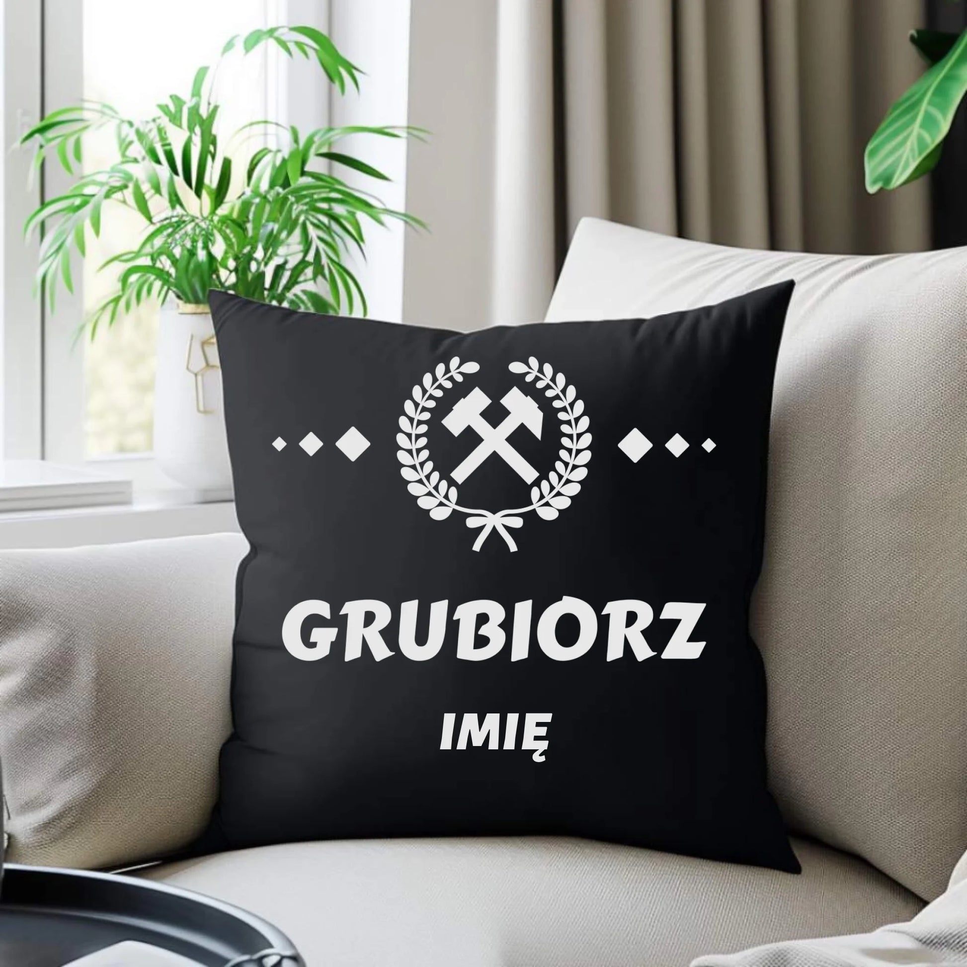 Poduszka dekoracyjna - prezent dla górnika - Grubiorz - personalizowana G03 - StoryCups.pl