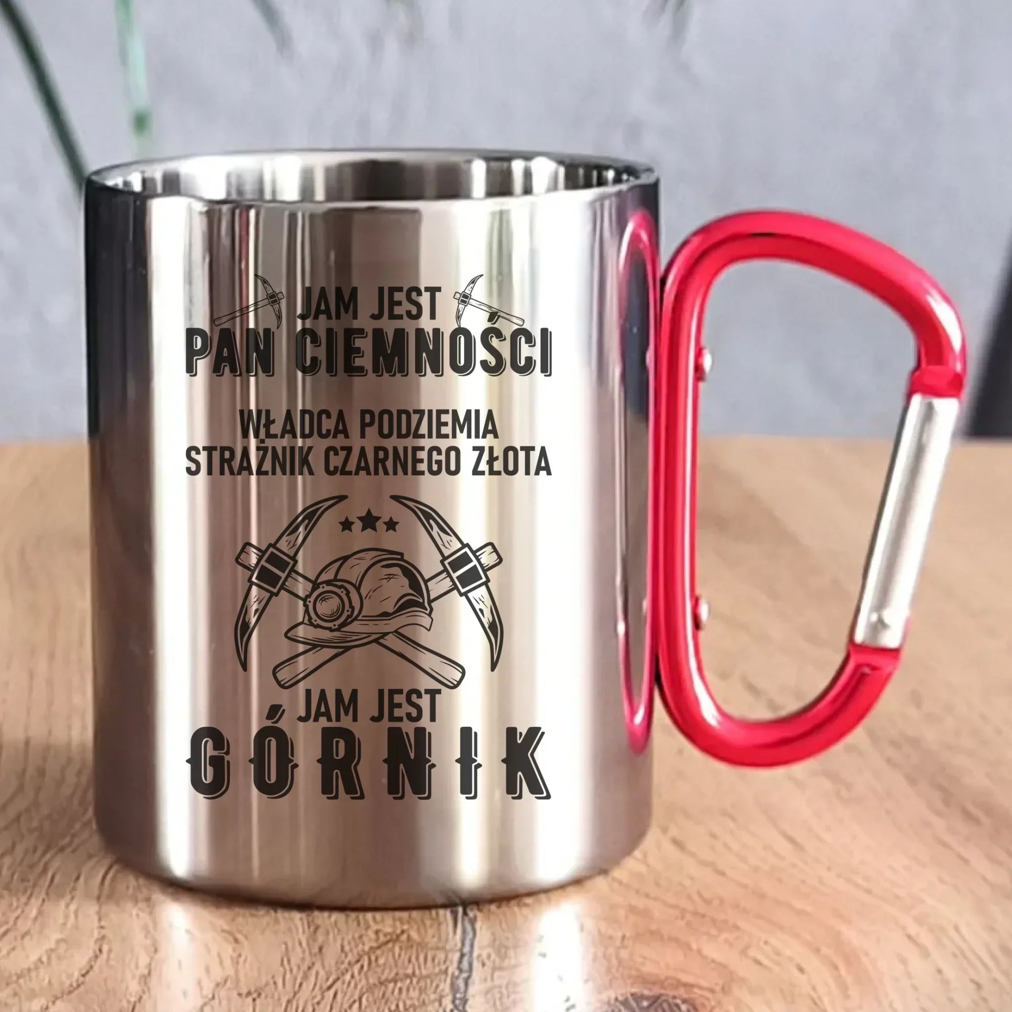 Kubek metalowy - prezent dla górnika - Pan ciemności jam jest górnik G04 - StoryCups.pl