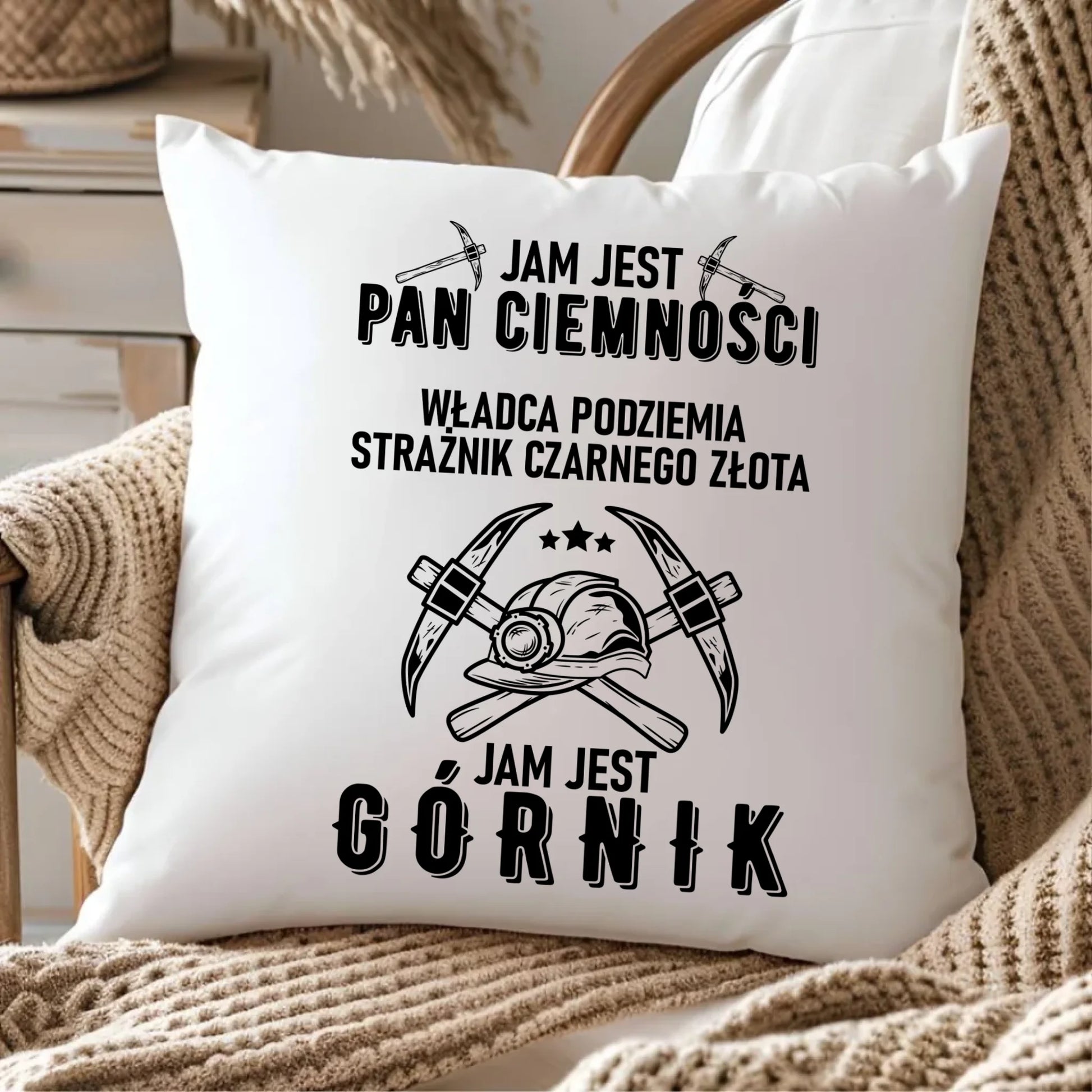 Poduszka - prezent dla górnika - Pan ciemności jam jest górnik G04 - StoryCups.pl