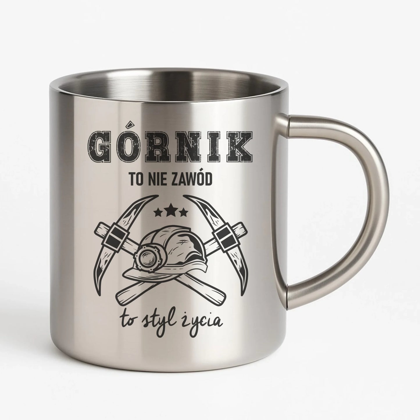 Kubek metalowy - prezent dla górnika - Górnik to nie zawód to styl życia G05 - StoryCups.pl