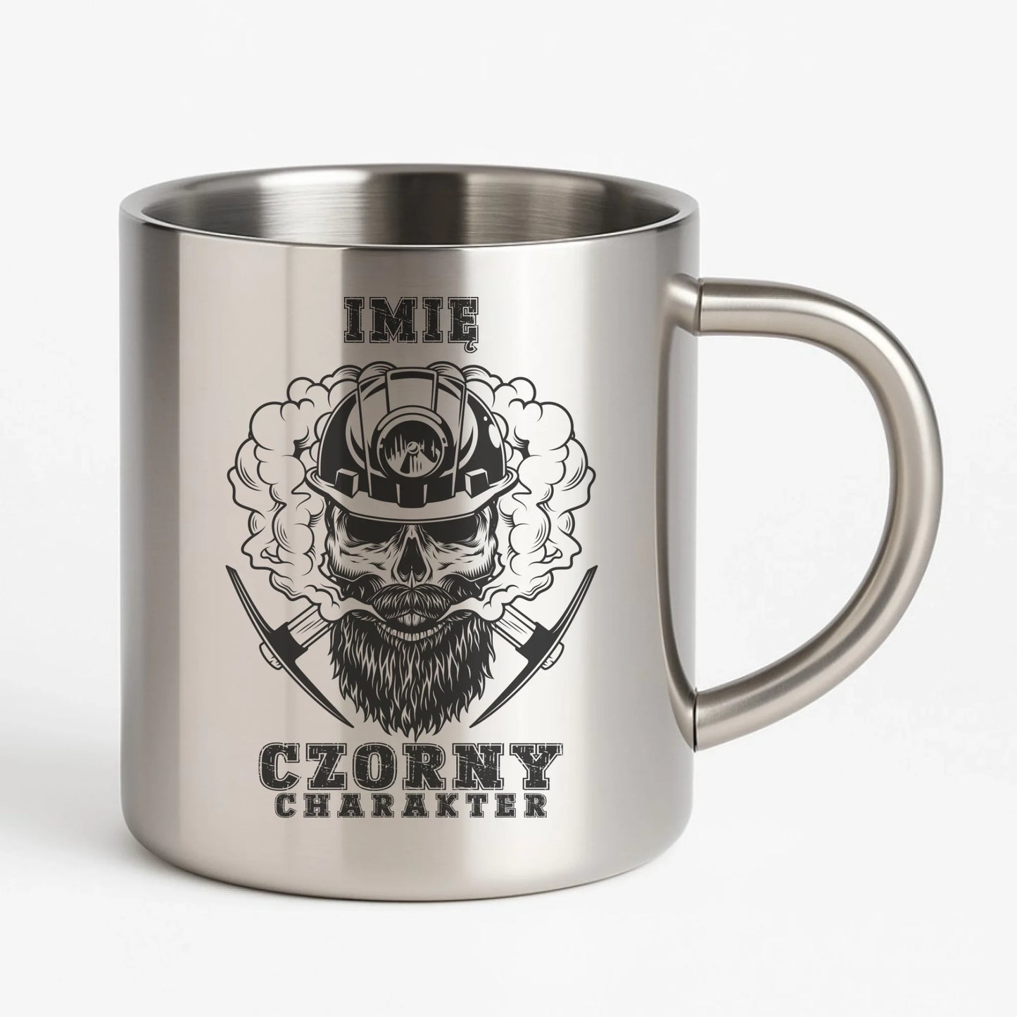 Kubek metalowy - prezent dla górnika - Czorny charakter - personalizowany G06 - StoryCups.pl