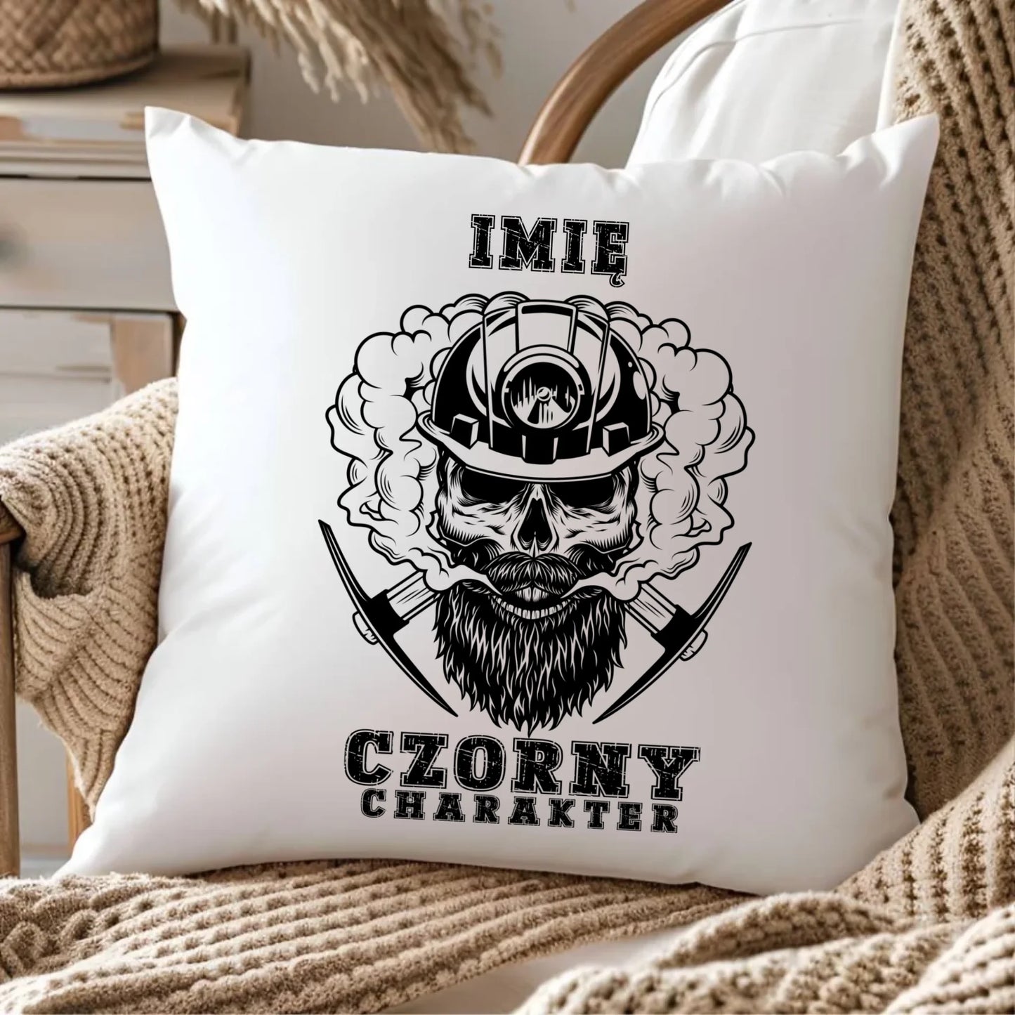 Poduszka - prezent dla górnika - Czorny charakter - personalizowana G06 - StoryCups.pl