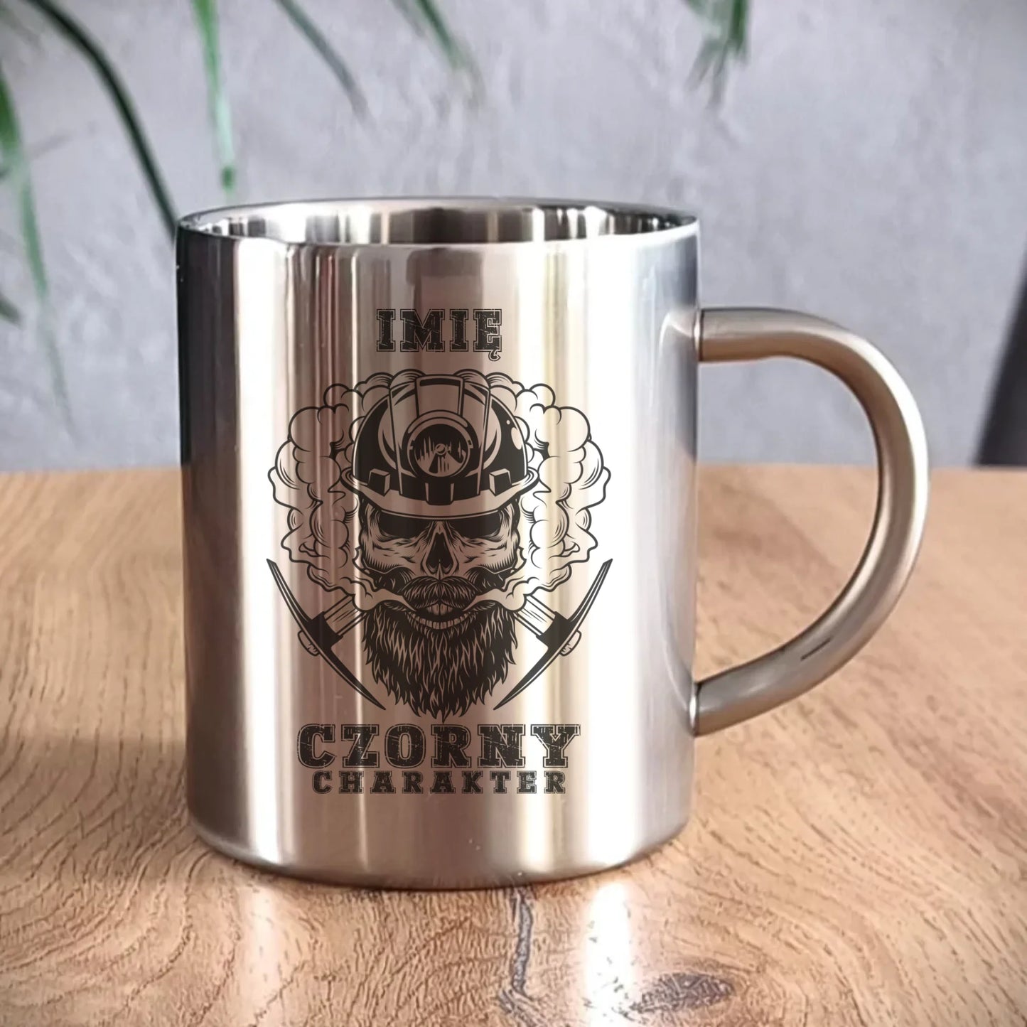 Kubek metalowy - prezent dla górnika - Czorny charakter - personalizowany G06 - StoryCups.pl