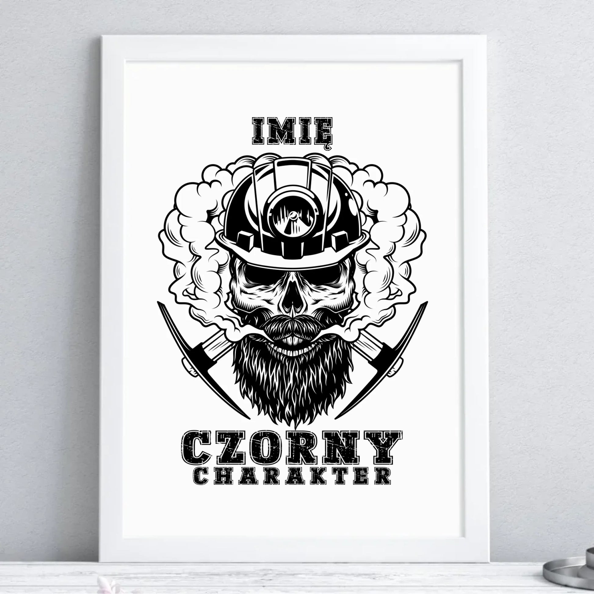 Plakat w ramie - prezent dla górnika - Czorny charakter - personalizowany G06 - StoryCups.pl