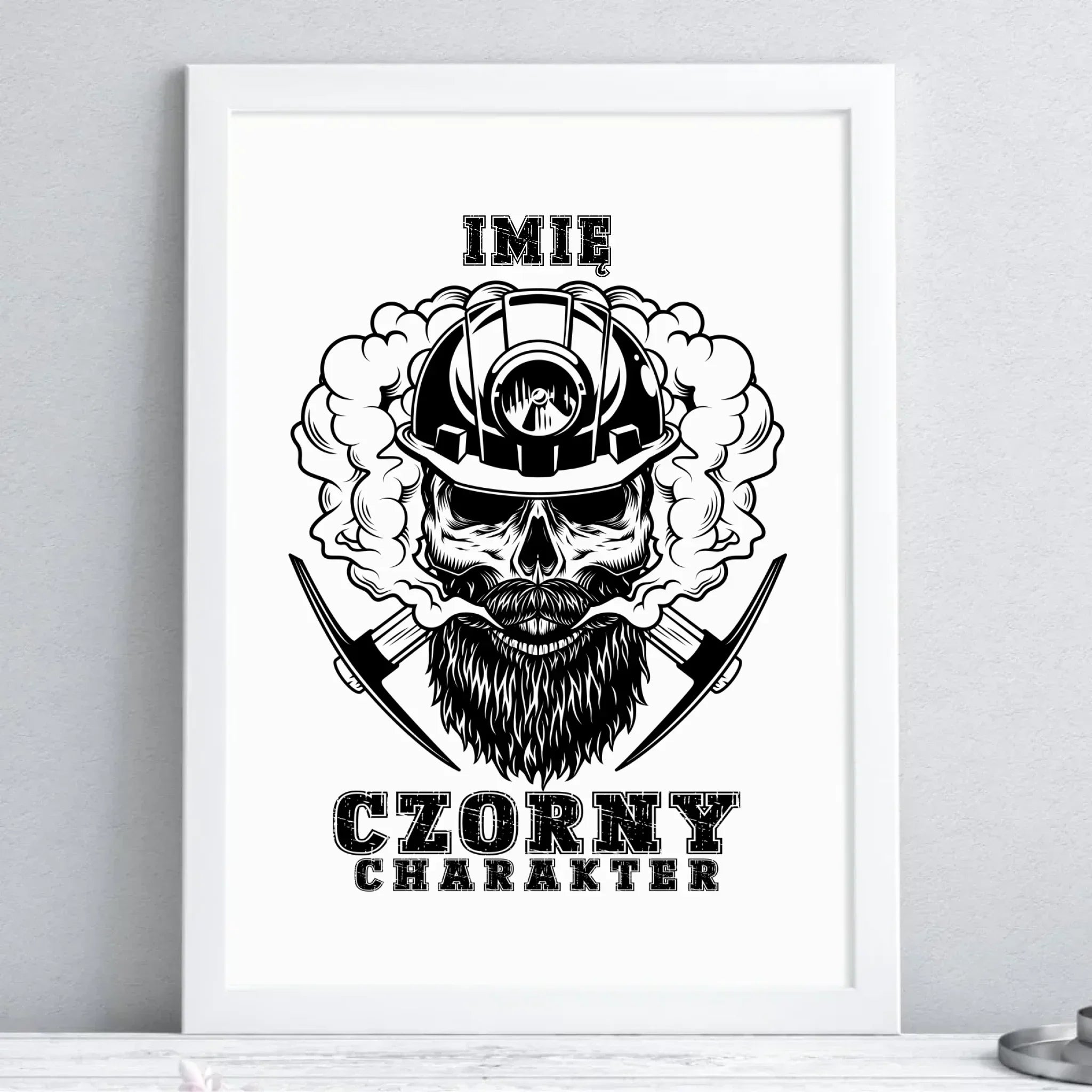 Plakat w ramie - prezent dla górnika - Czorny charakter - personalizowany G06 - StoryCups.pl