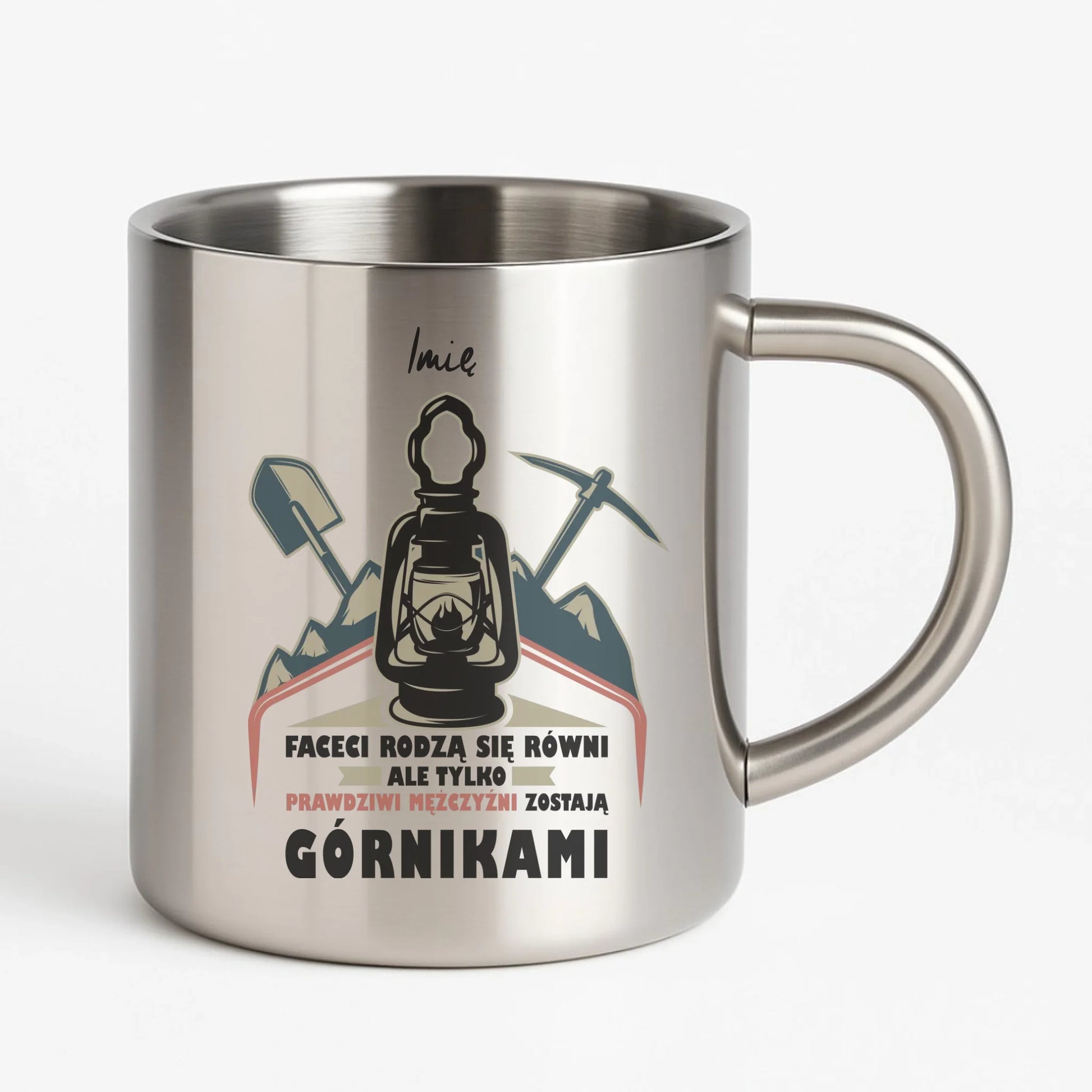 Kubek metalowy - prezent dla górnika - Prawdziwi mężczyźni zostają górnikami - personalizowany G08 - StoryCups.pl