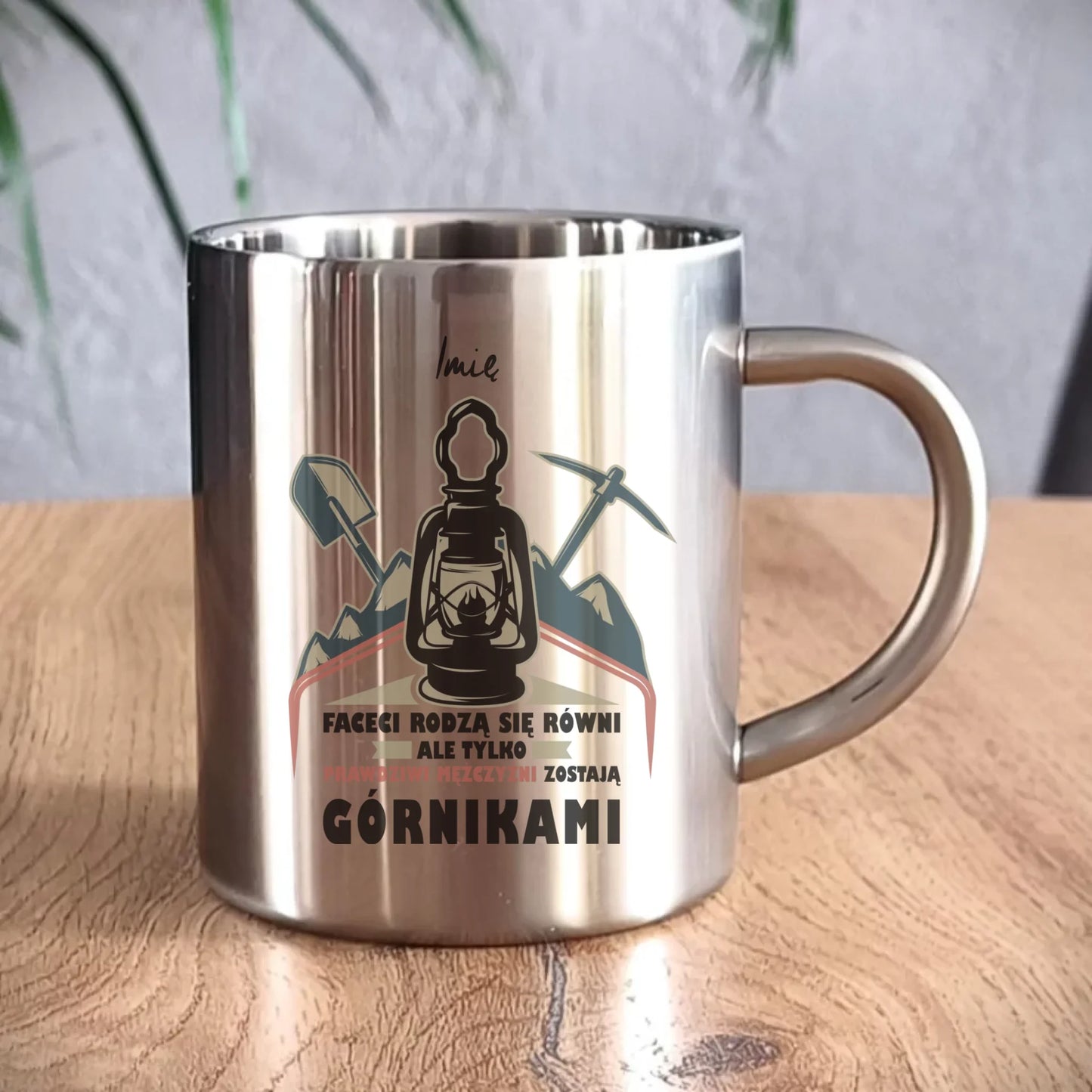 Kubek metalowy - prezent dla górnika - Prawdziwi mężczyźni zostają górnikami - personalizowany G08 - StoryCups.pl