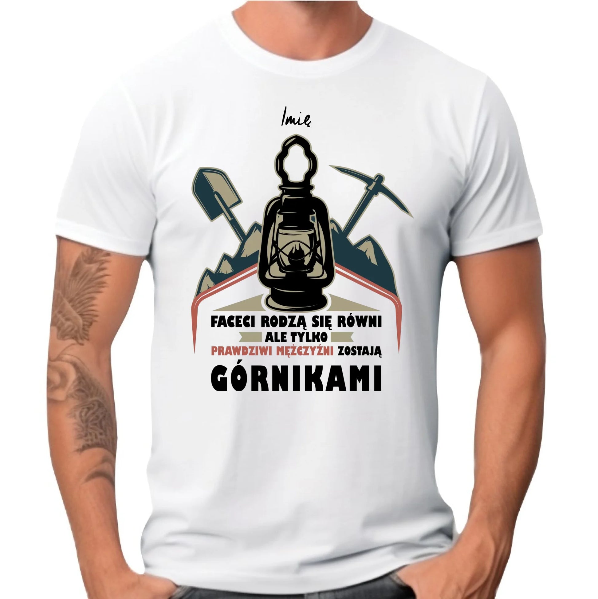 Koszulka męska - prezent dla górnika - Prawdziwi mężczyźni zostają górnikami - personalizowana G08 - StoryCups.pl