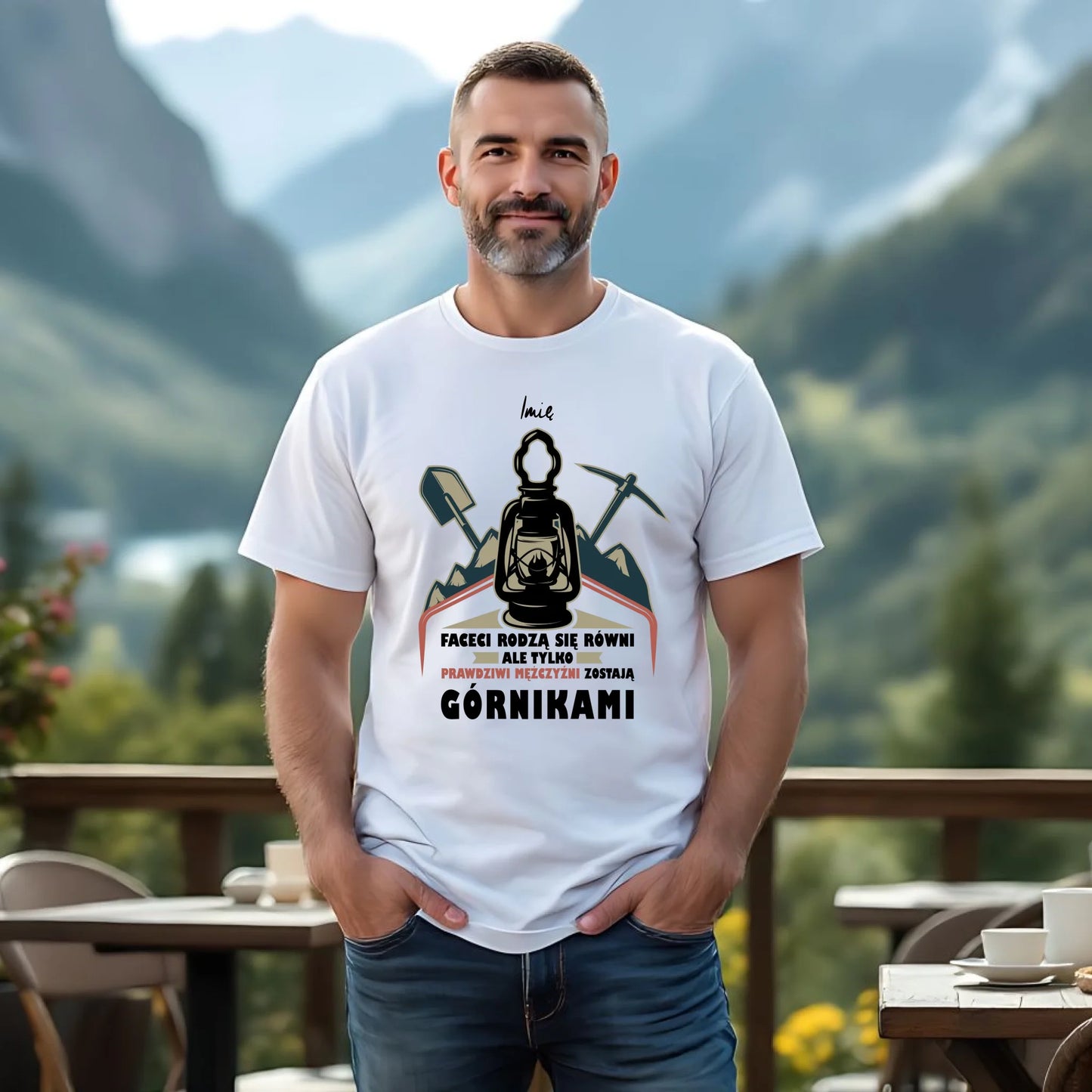 Koszulka męska - prezent dla górnika - Prawdziwi mężczyźni zostają górnikami - personalizowana G08 - StoryCups.pl