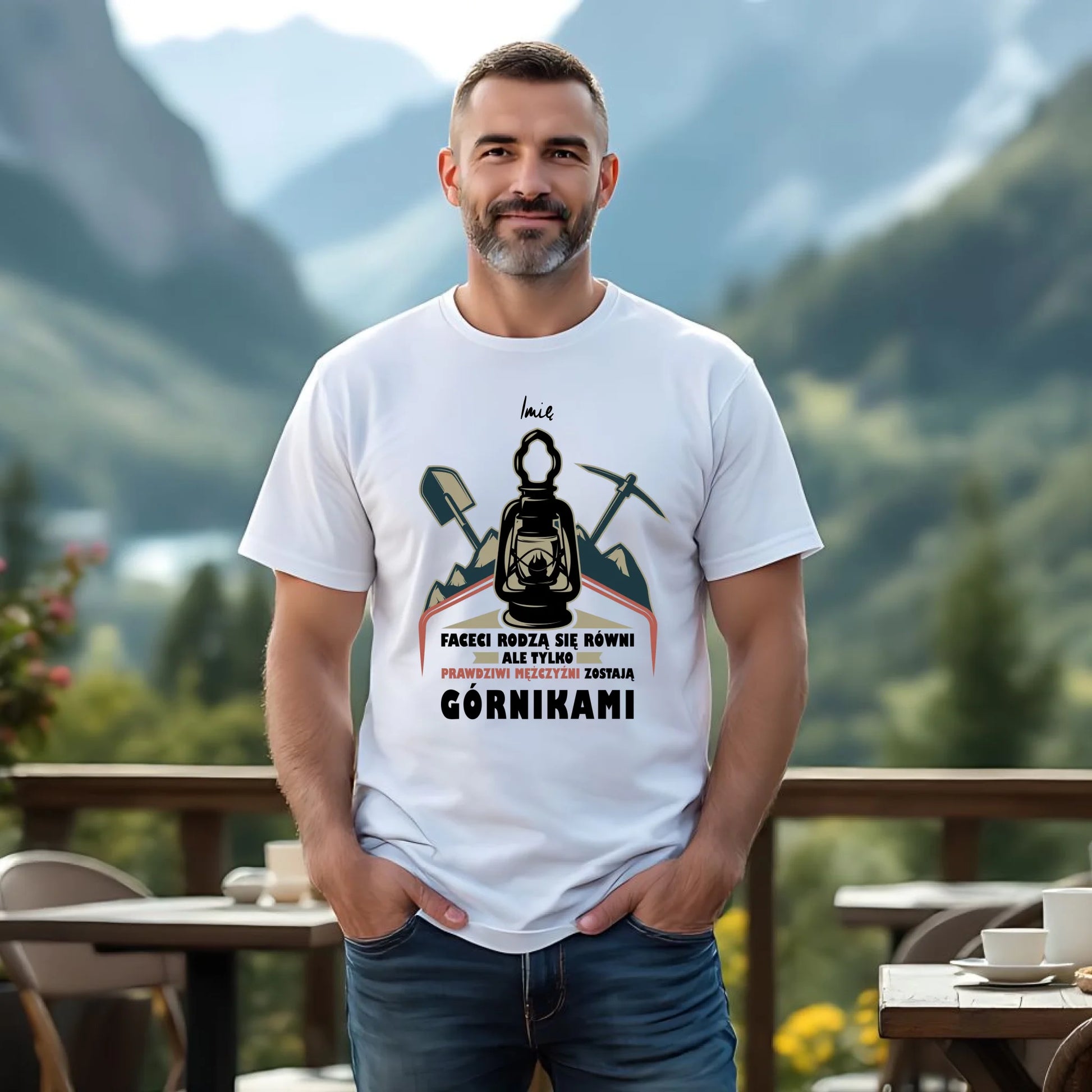 Koszulka męska - prezent dla górnika - Prawdziwi mężczyźni zostają górnikami - personalizowana G08 - StoryCups.pl