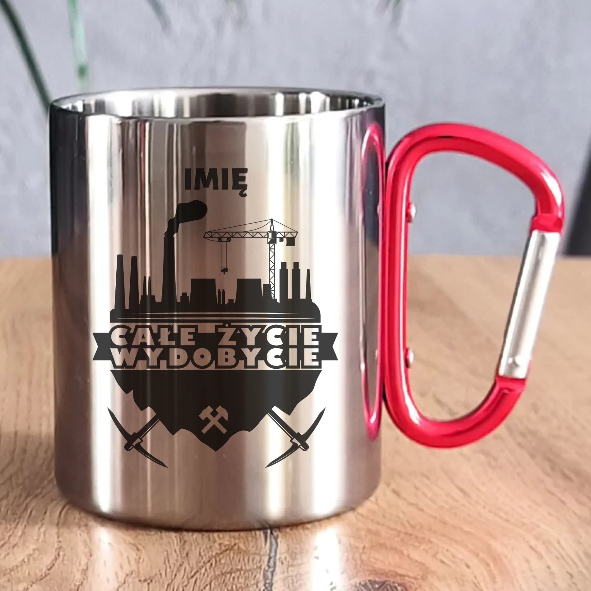 Kubek metalowy - prezent dla górnika - Całe życie wydobycie - personalizowany G09 - StoryCups.pl